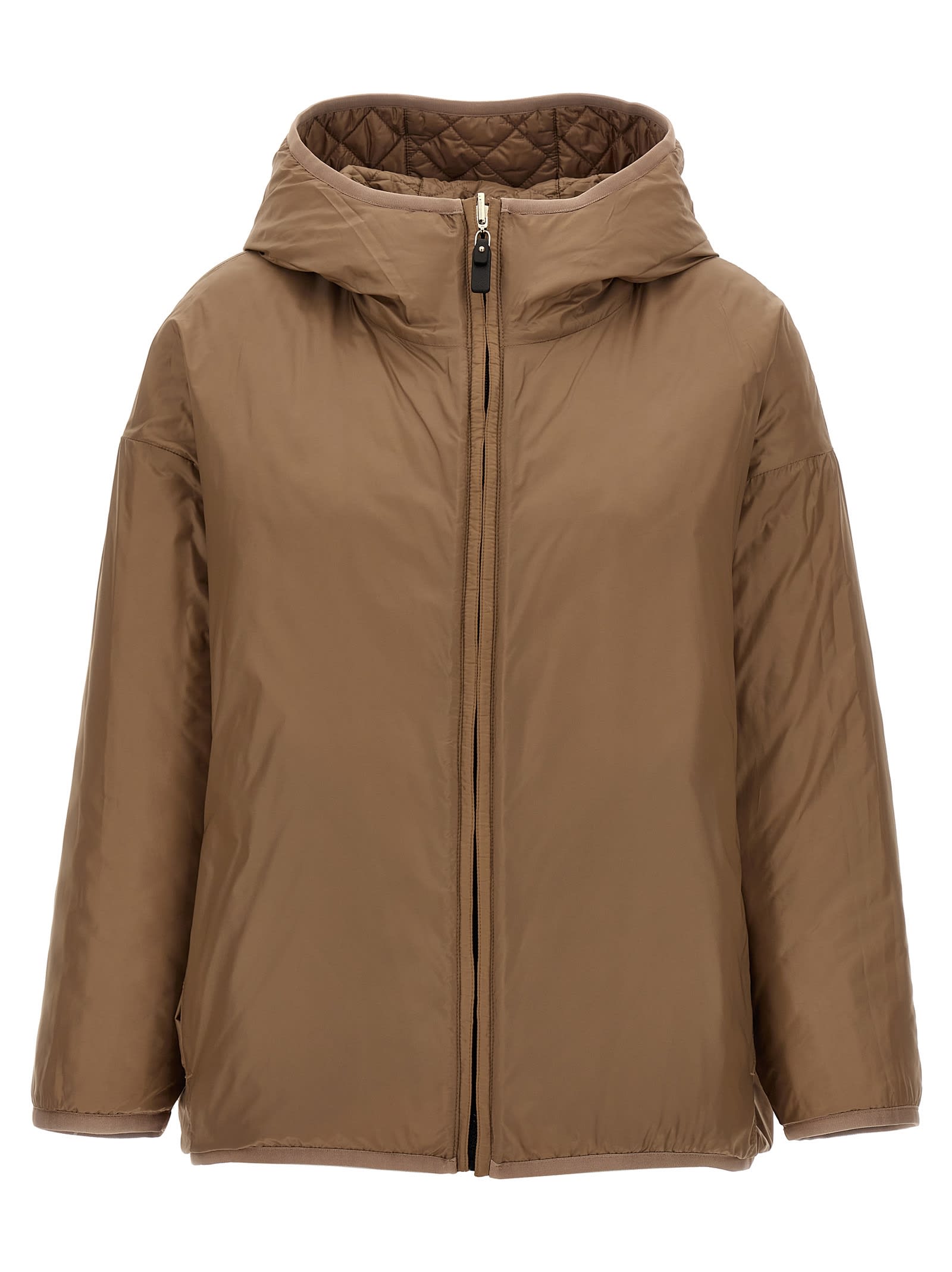Max Mara The Cube Leo Quilted Short Hooded Jacket Coats Beige In Brown