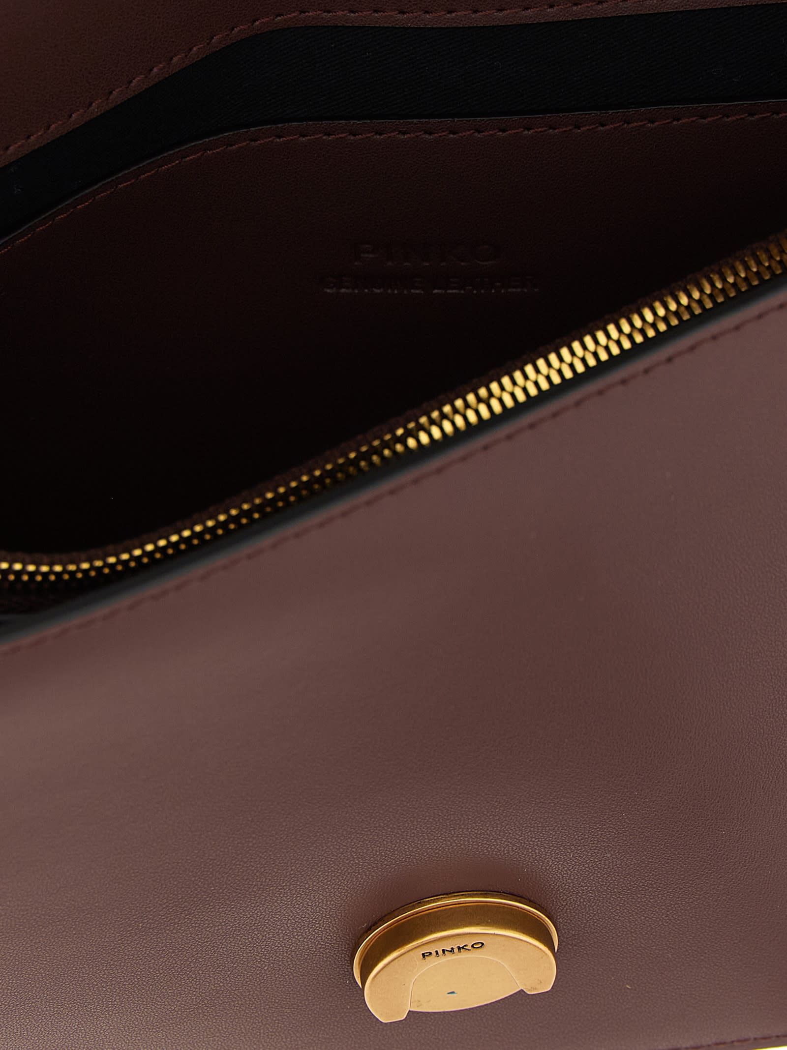 Pinko Love Vitello With Structured Silhouette And Bird Embellishment In Brown