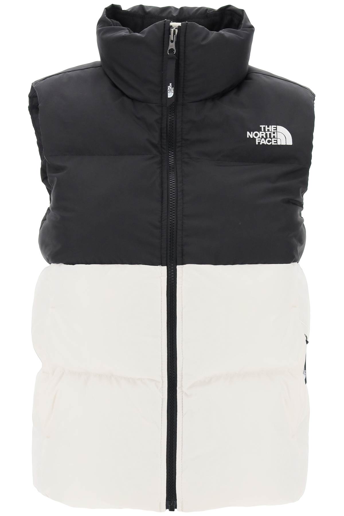 Shop The North Face Saikuru Puffer Vest In White Dune Tnf Black (white)