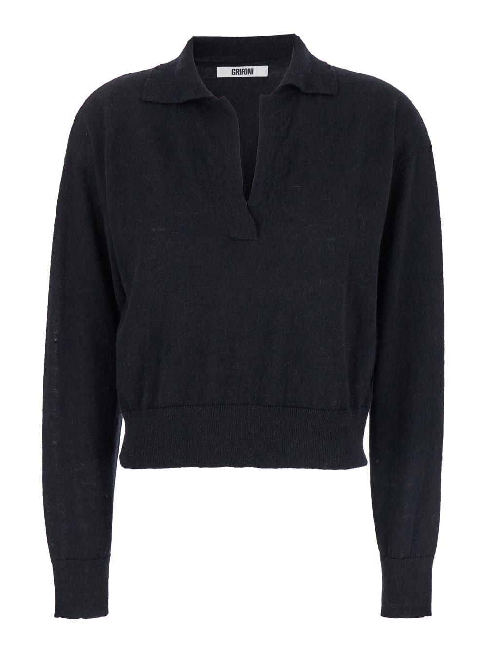 Black Long Sleeve Polo Shirt In Knit Woman