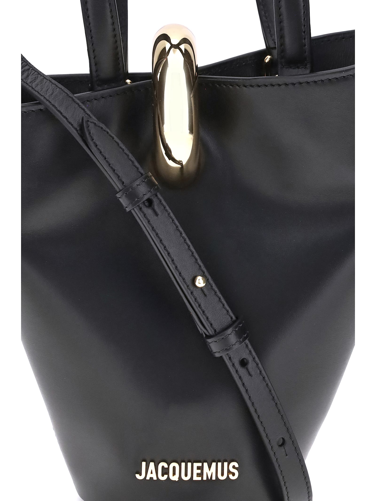 Jacquemus The Medium Bambola Asymmetric Leather Bucket Bag In Black