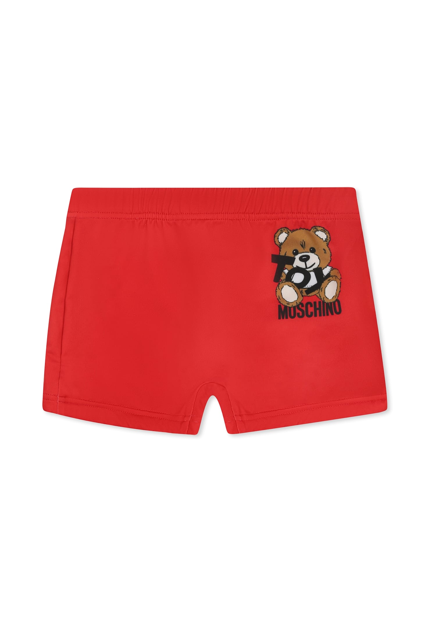 Moschino Red Swimsuit For Babt Boy With Teddy Bear And Black Logo