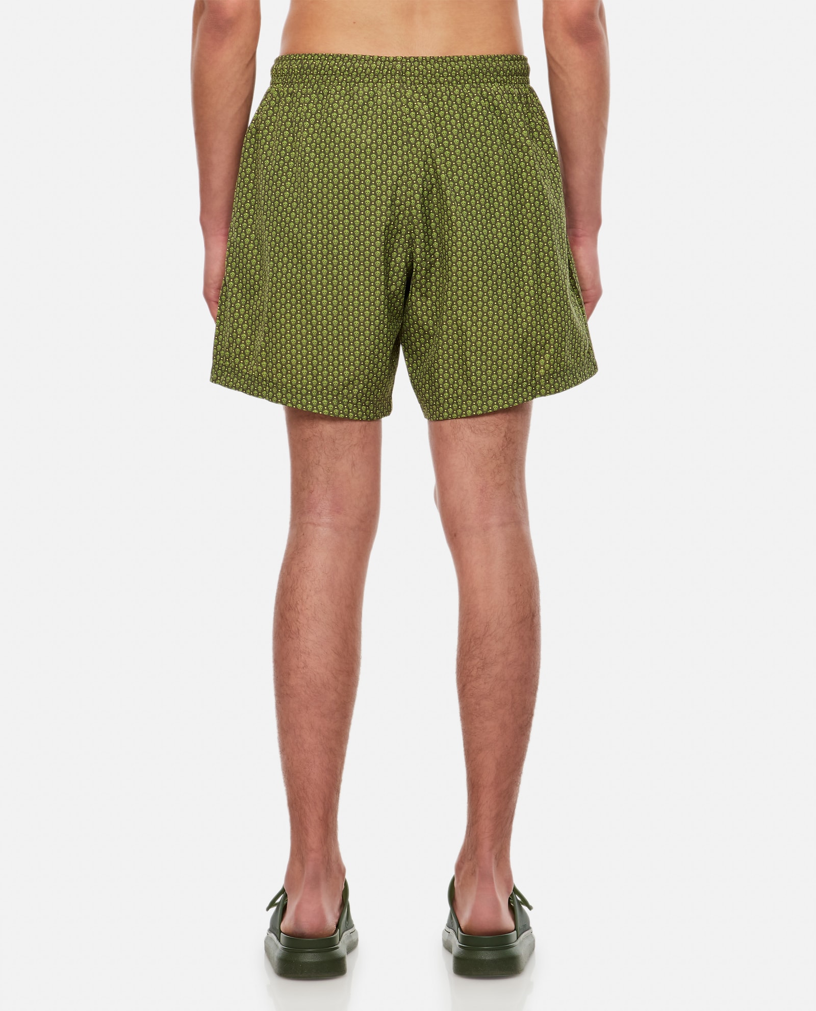 Alexander Mcqueen Green Dots Skull Swim Shorts In Green