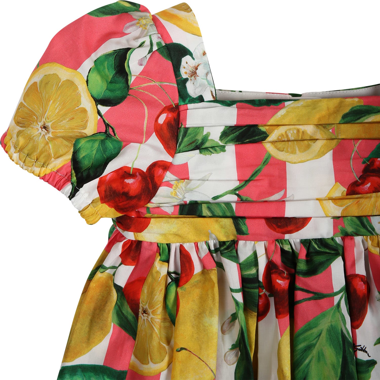 Shop Dolce & Gabbana Multicolor Dress For Baby Girl With All-over Flowers And Fruits