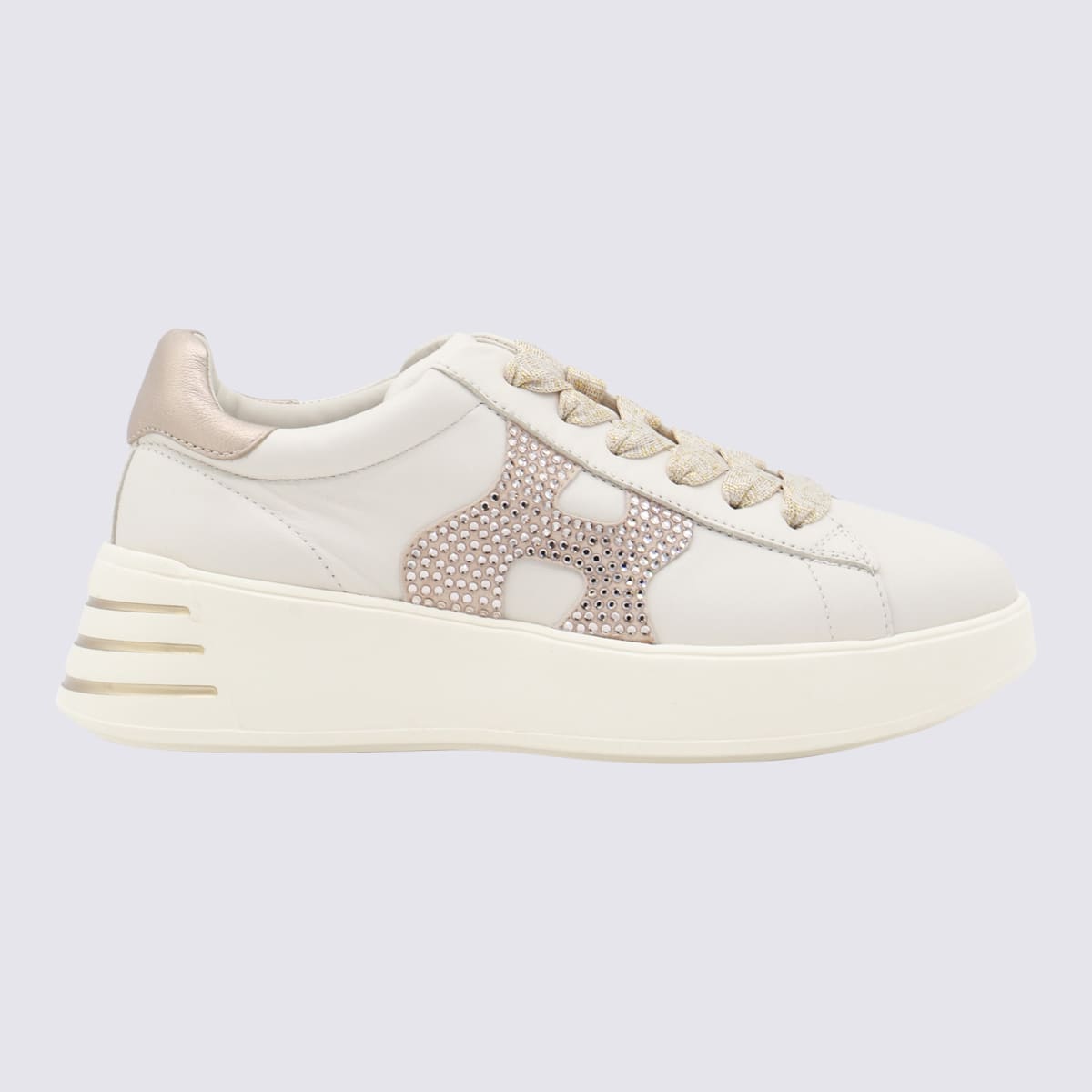 Shop Hogan White Leather Sneakers In Beige