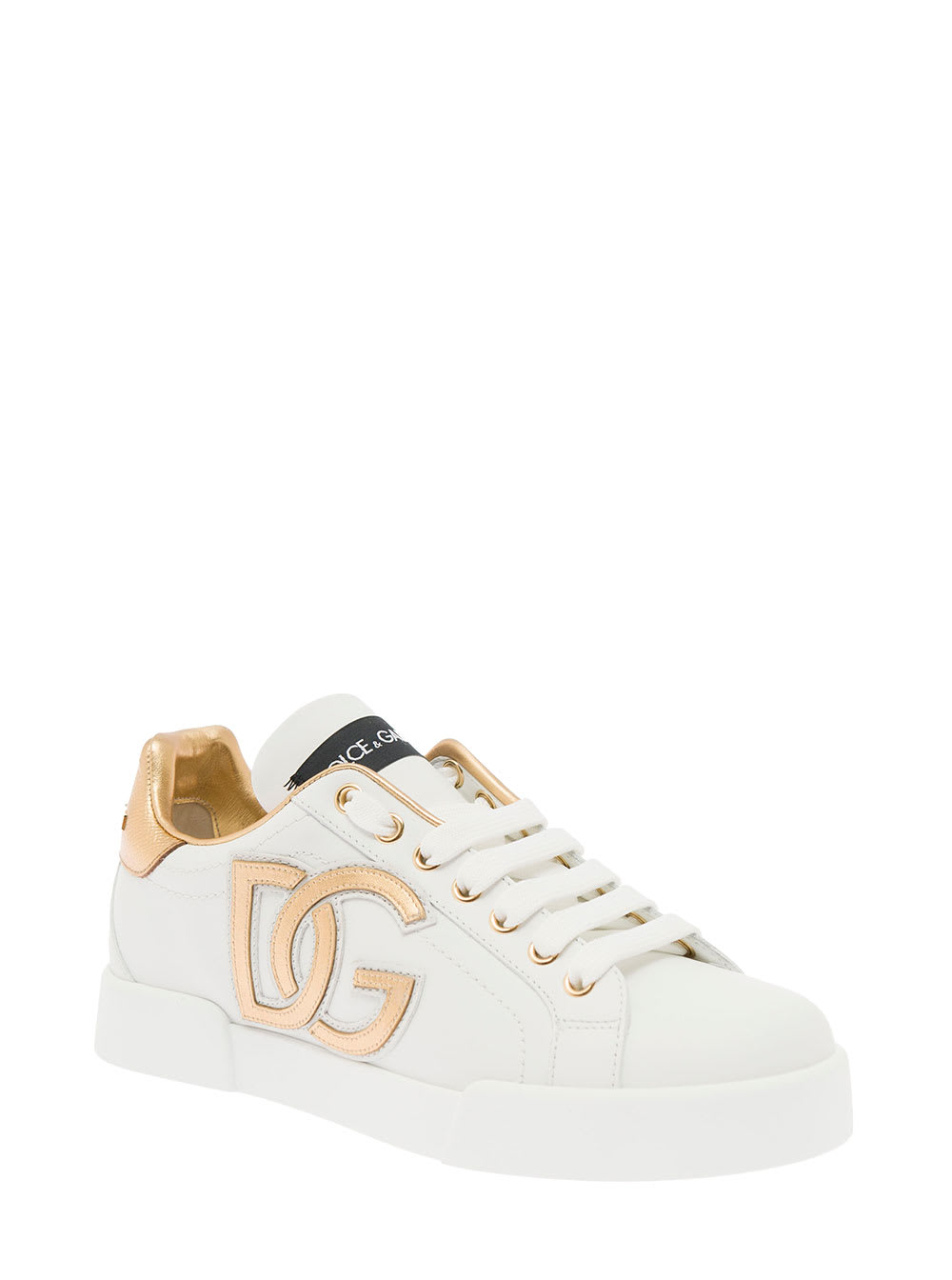 Shop Dolce & Gabbana Portofino White Low Top Sneakers With Metallic Inserts In Leather Woman