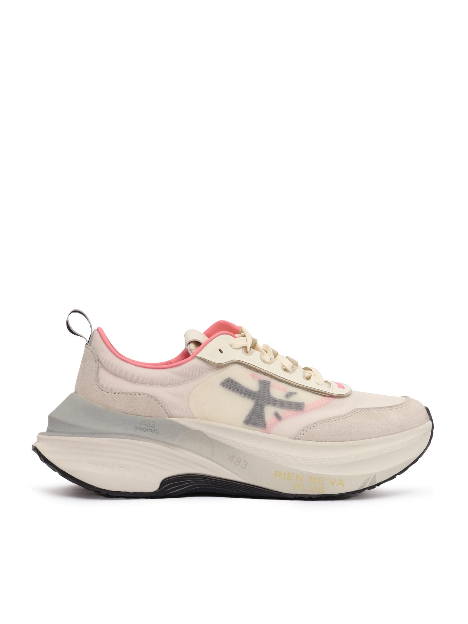 Premiata Hill Sneakers In Beige Suede And Fabric In White