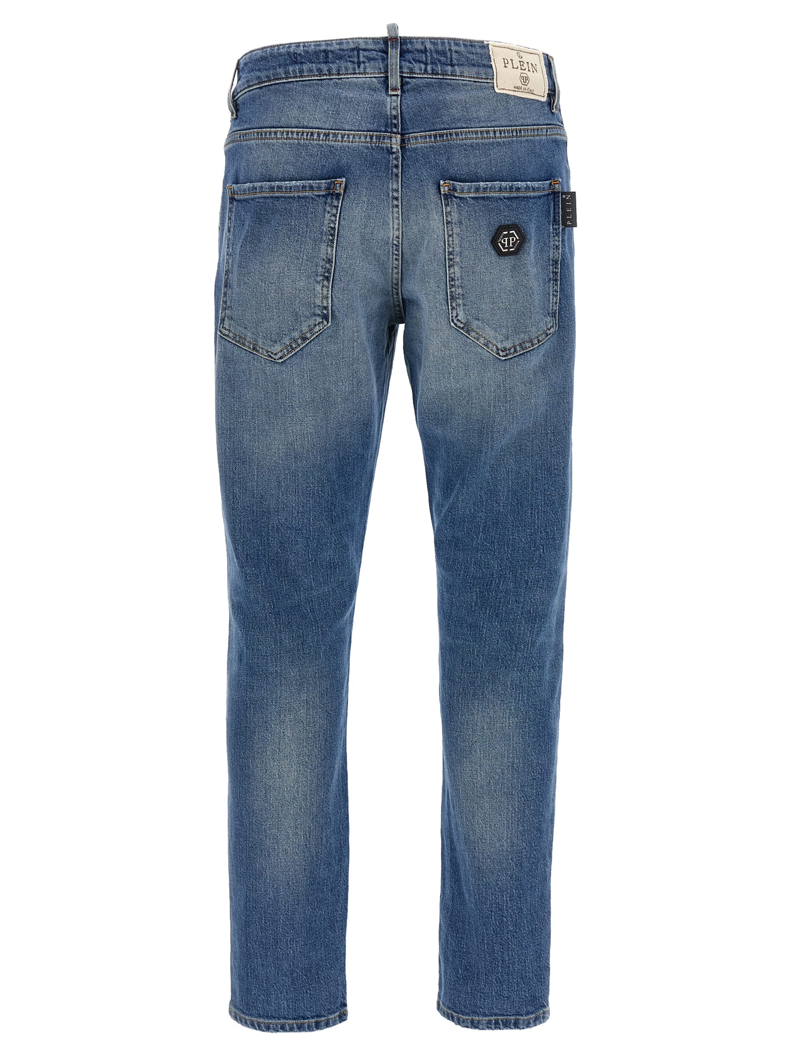 Philipp Plein Distressed Denim Trousers With Pockets And Loops