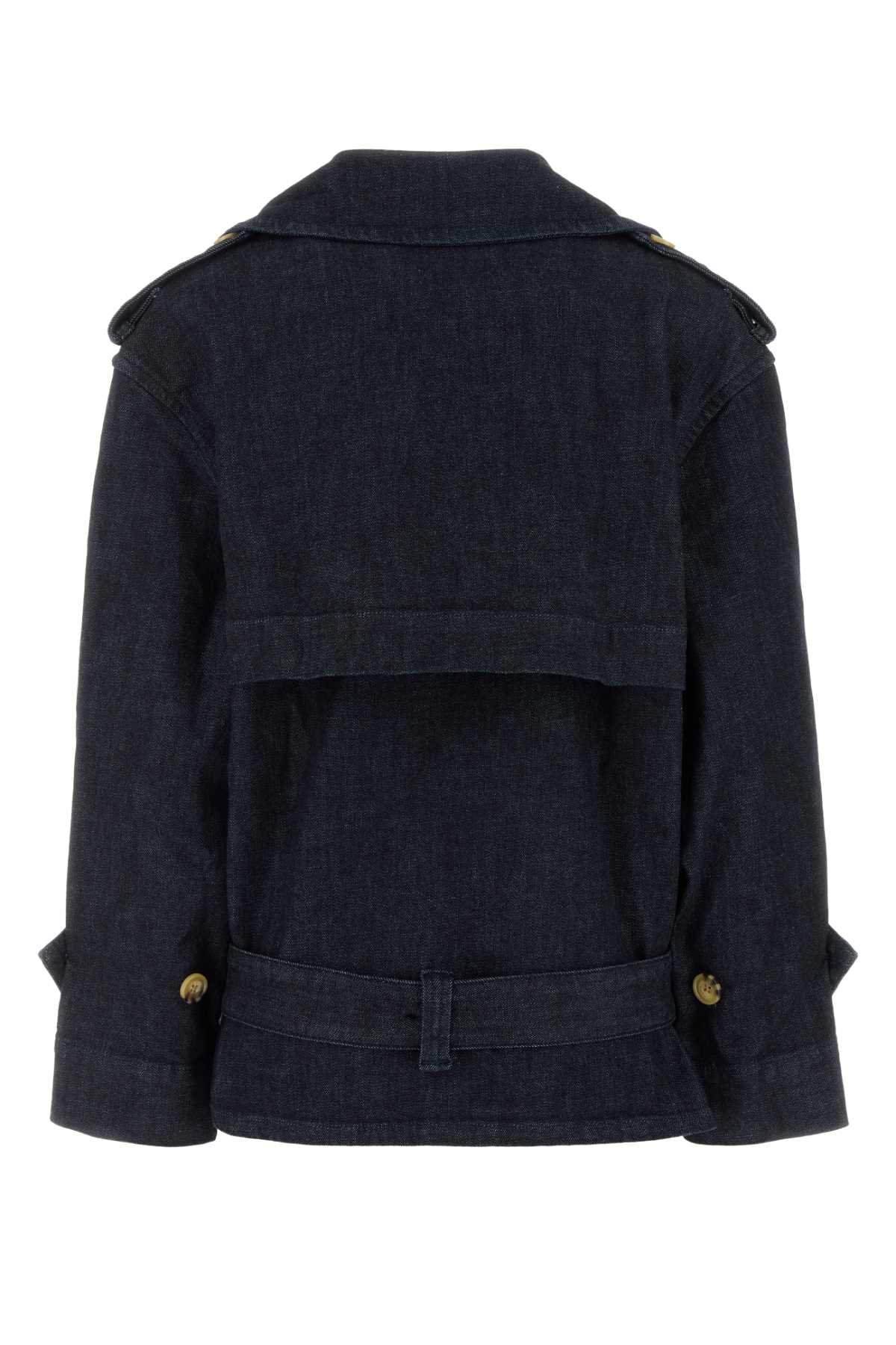 Self-portrait Double-breasted Denim Trench Jacket In Blue
