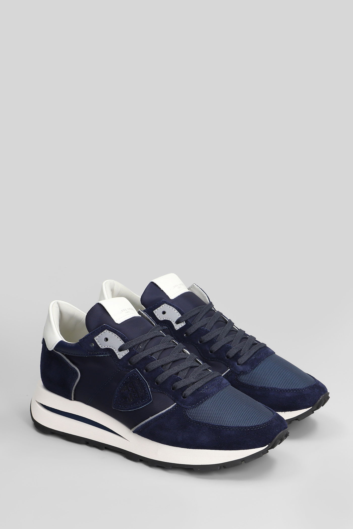 Philippe Model Tropez Haute Low Sneakers In Blue Suede And Fabric In Blue