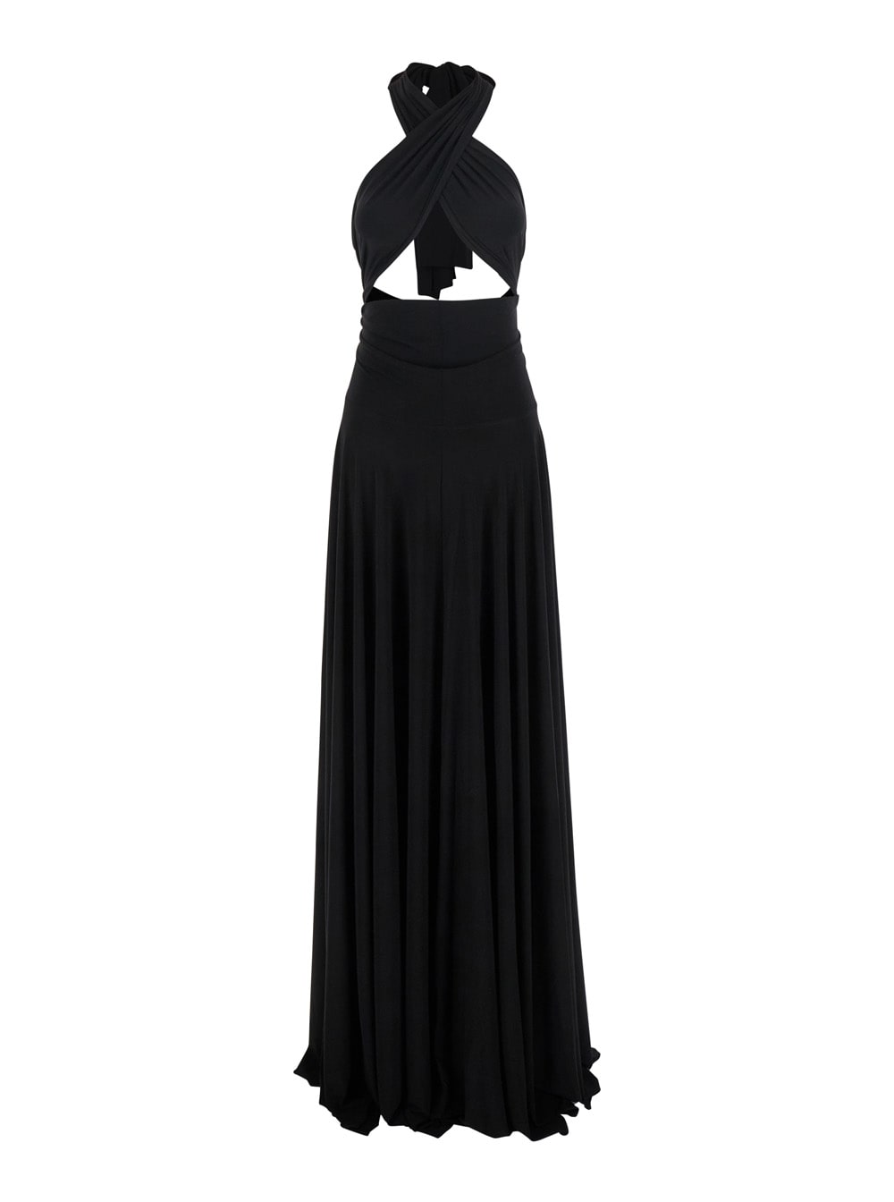 Black Long Dress With Convertible Design And Cut-out Detail On The Back In Tech Fabric Woman