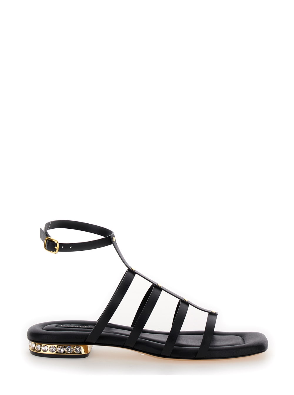 galaxy Black Gladiator Sandals In Leather Woman