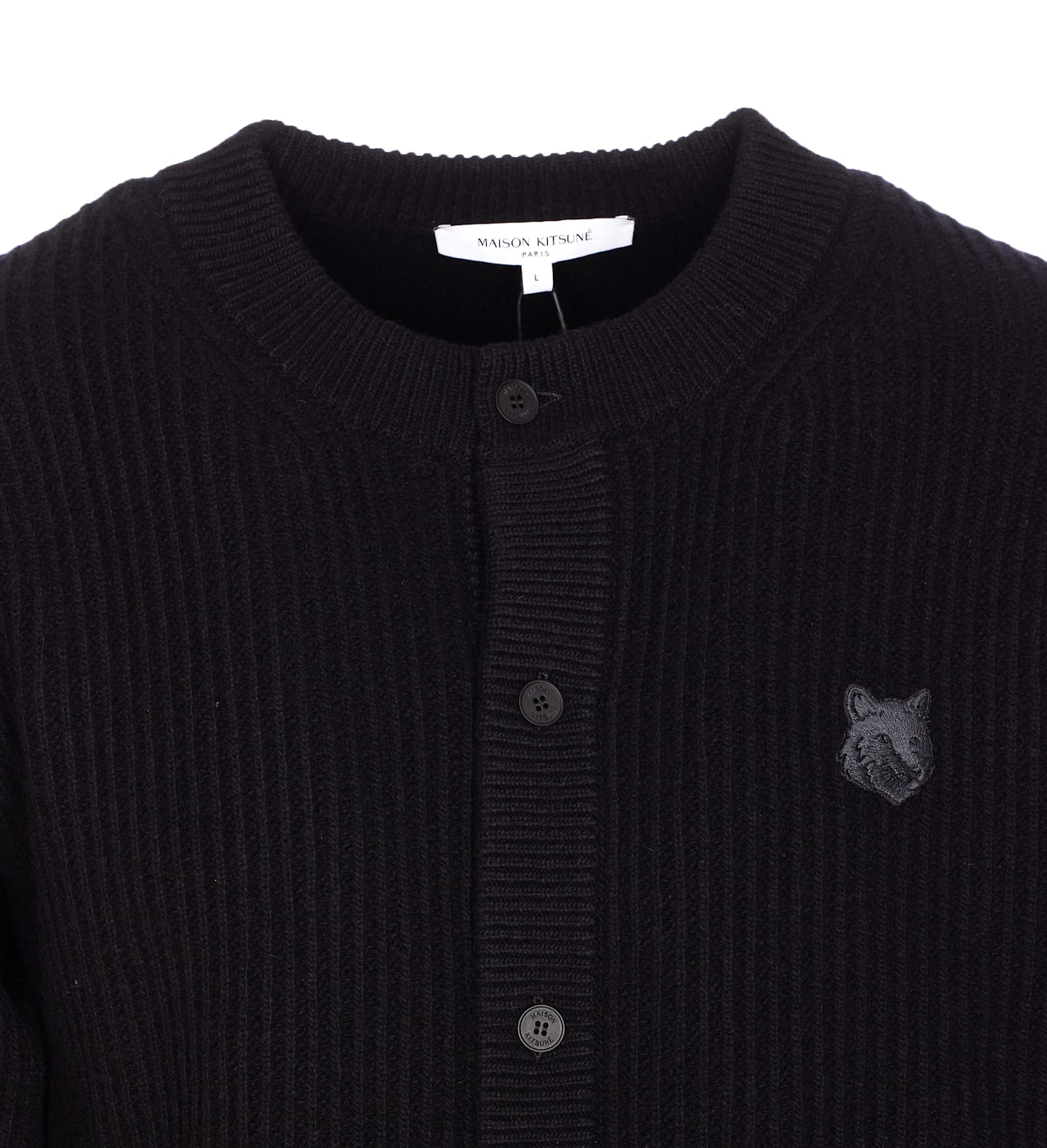 Maison Kitsuné Fox Head Wool Ribbed Cardigan Clothing In Black