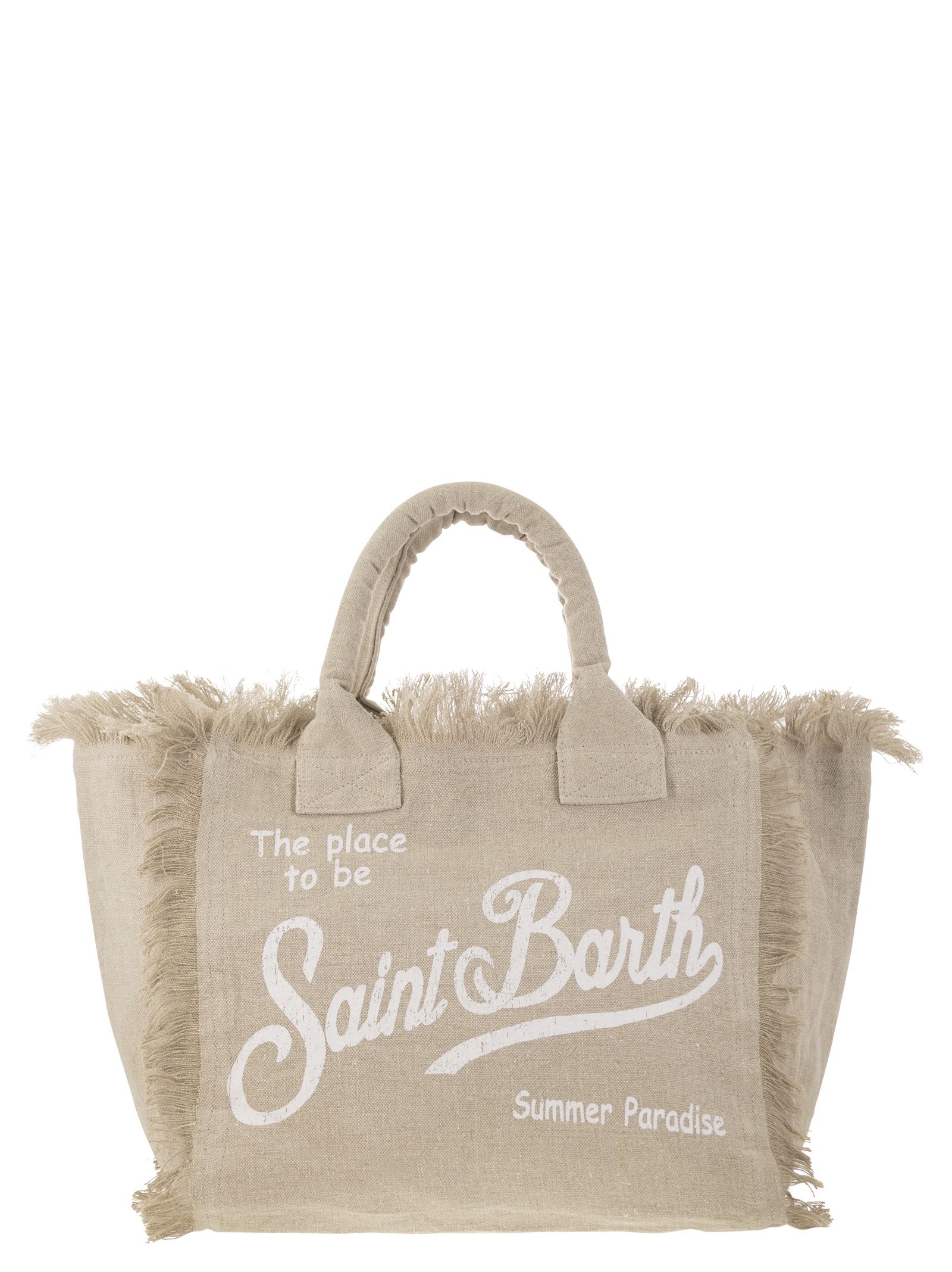 Shop Mc2 Saint Barth Vanity - Linen Tote Bag With Embroidery In Beige