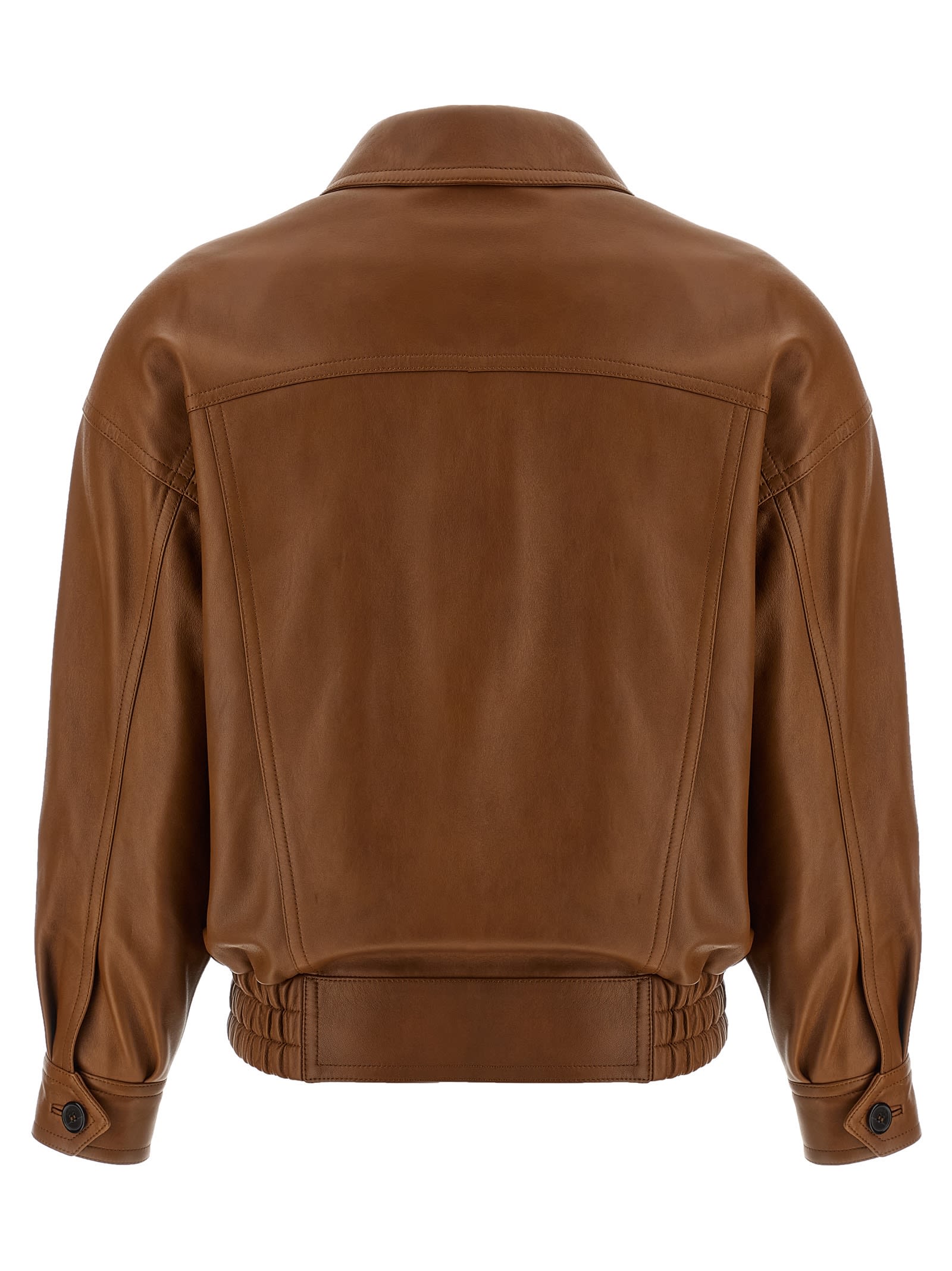 Saint Laurent Leather Bomber Jacket In Brown