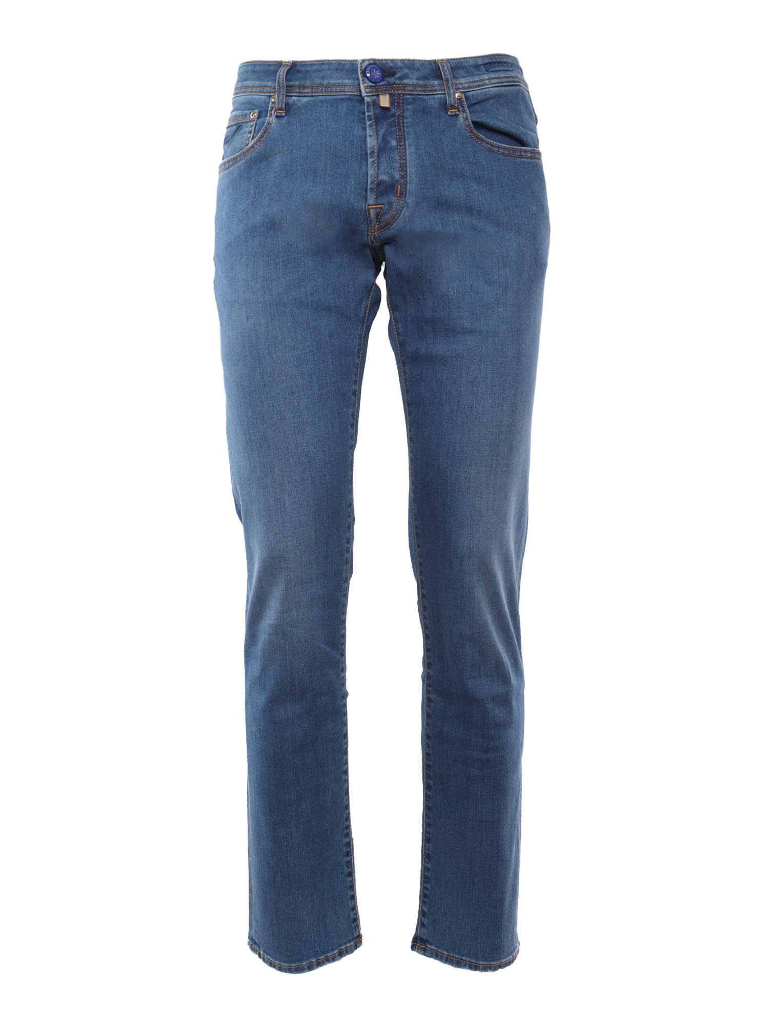 Jacob Cohen Denim Trousers With Belt Loops And Contrast Stitching In Multicolor