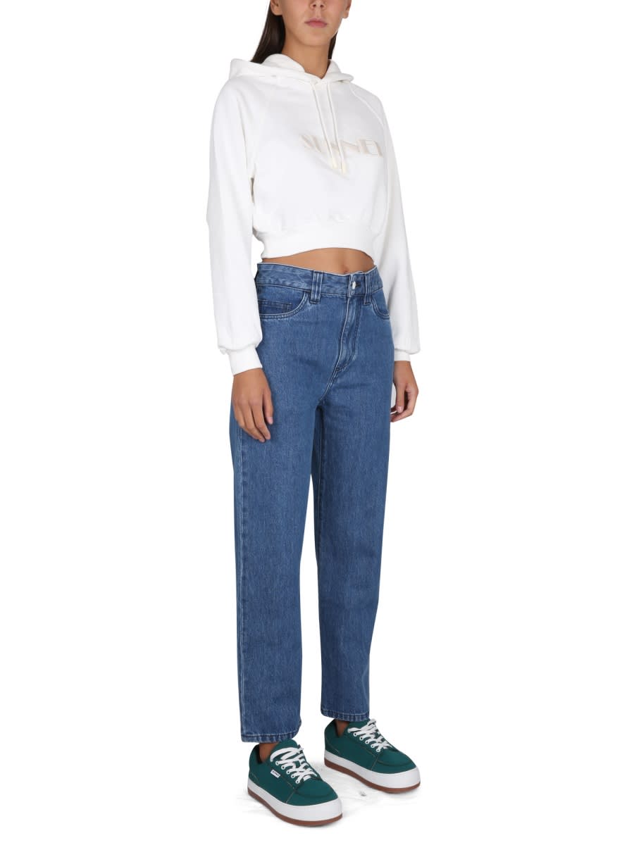 Sunnei Cropped Fit Hoodie With Embroidered Logo In White