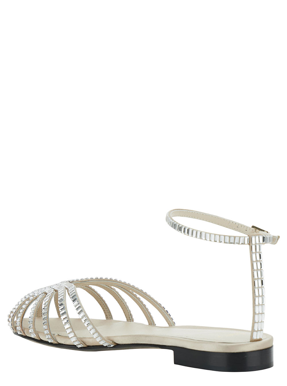 Shop Alevì Rebecca White Sandals With Crystals In Viscose And Silk Woman In Metallic