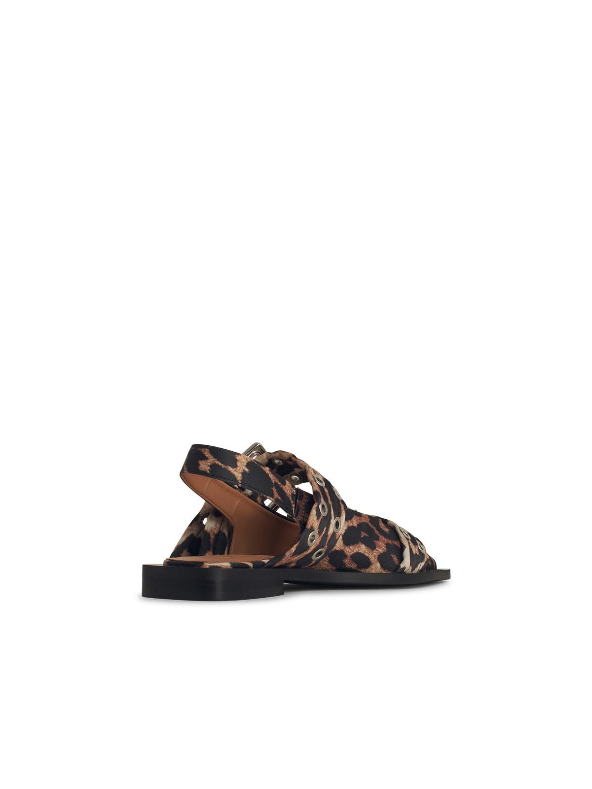 Ganni Buckle Brown Polyester Blend Ballet Flats In Animal Print