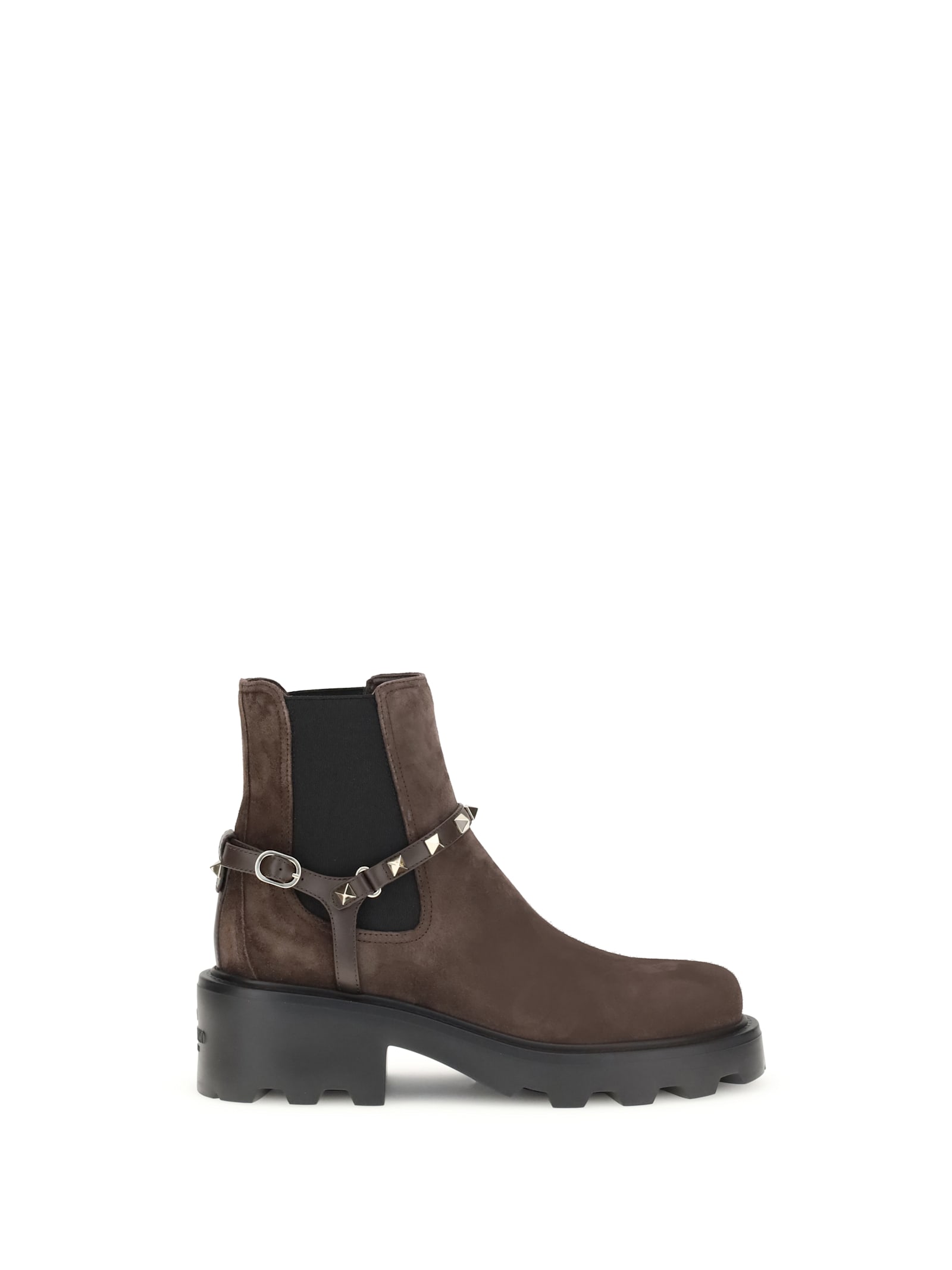 Valentino Beatle Rockstud Suede Chelsea Boots In Brown