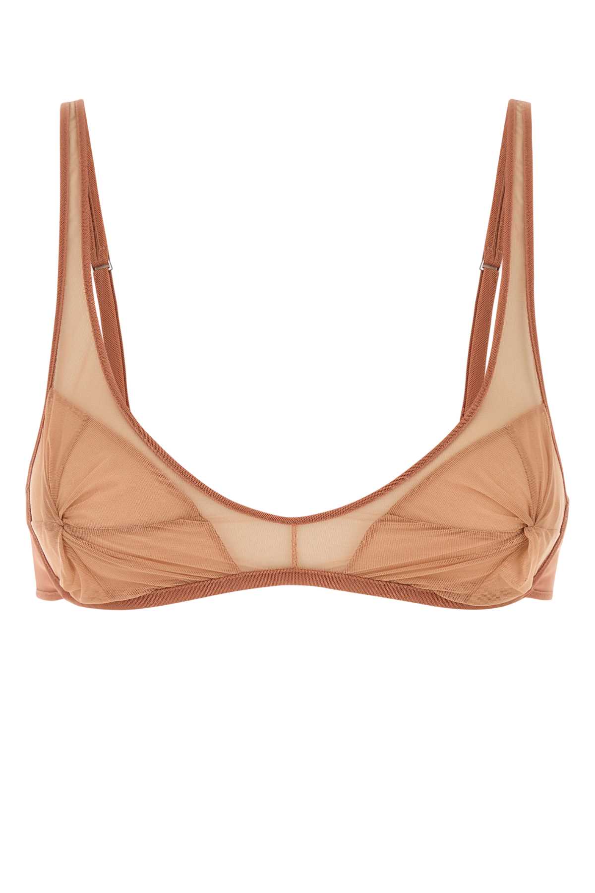 Attico Stretch Tulle Bra With Sheer Panels And Underwire Support In Brown