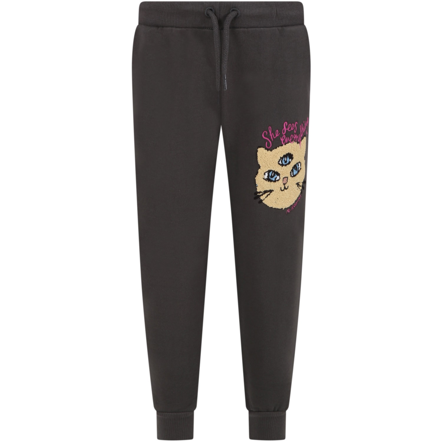 Mini Rodini Black Sweatpants For Girl With She Sees Everything Print