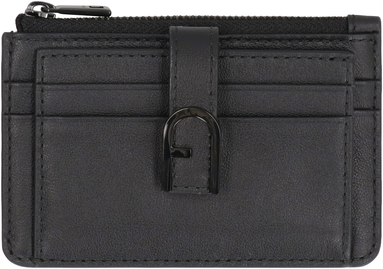 Furla Flow Leather Card Holder In Black