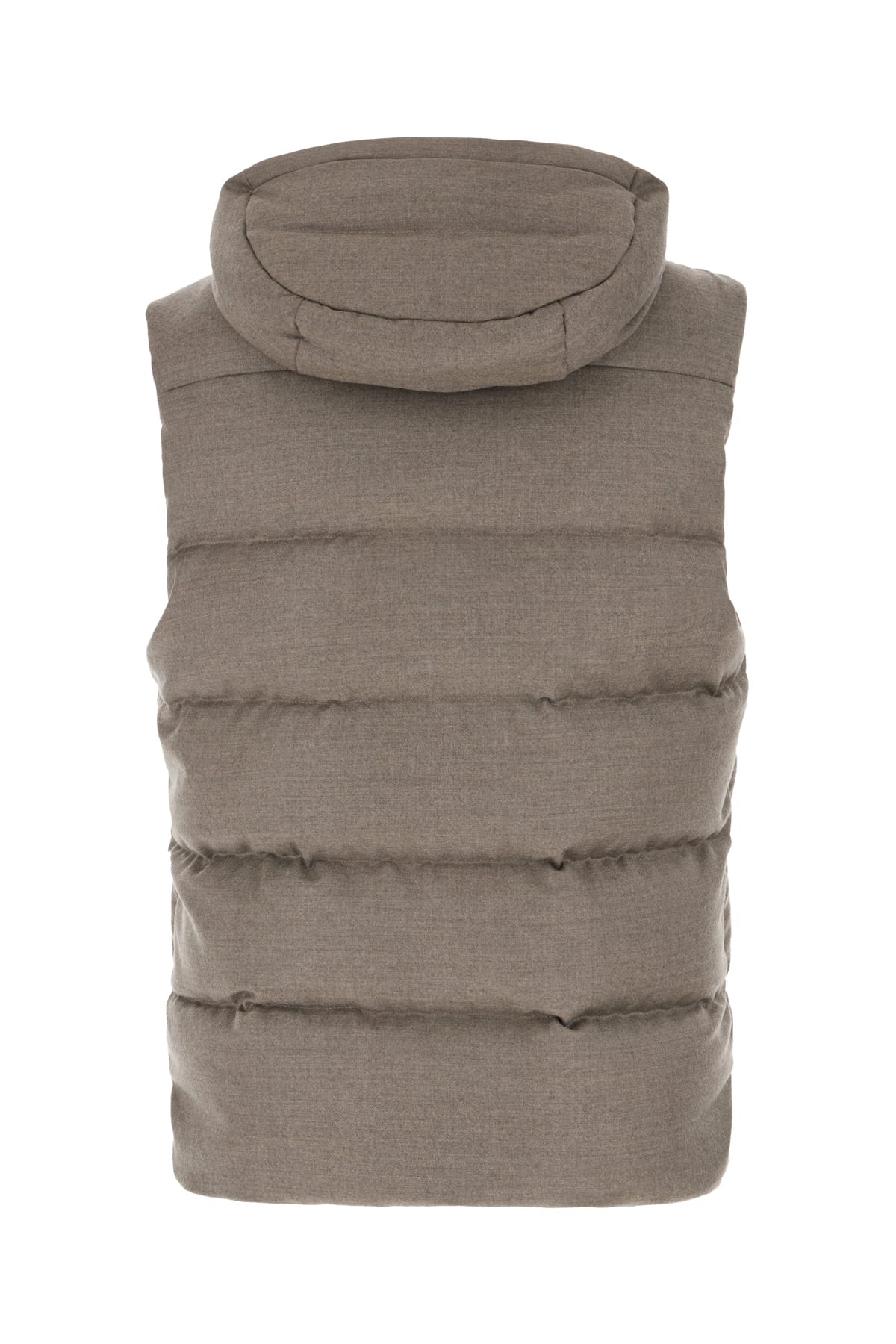 MOORER DOVE GREY WOOL BLEND SLEEVELESS DOWN JACKET 