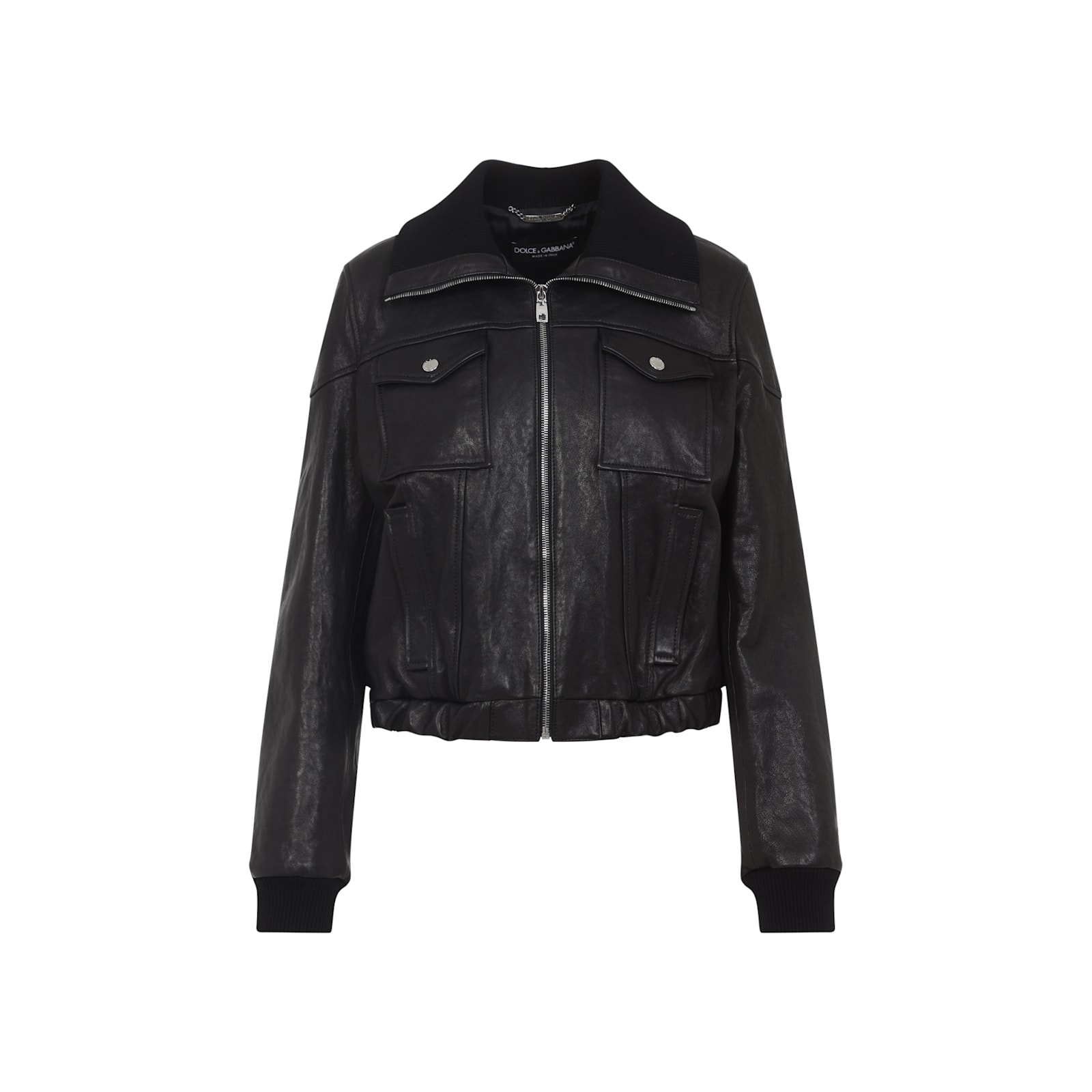 Dolce & Gabbana Bomber Jacket With Elasticated Hem And Wide Collar In Black