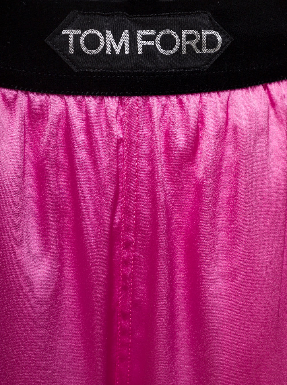 Shop Tom Ford Fuchsia Satin Pants With Logo On Waistband In Stretch Silk Woman In Fuxia