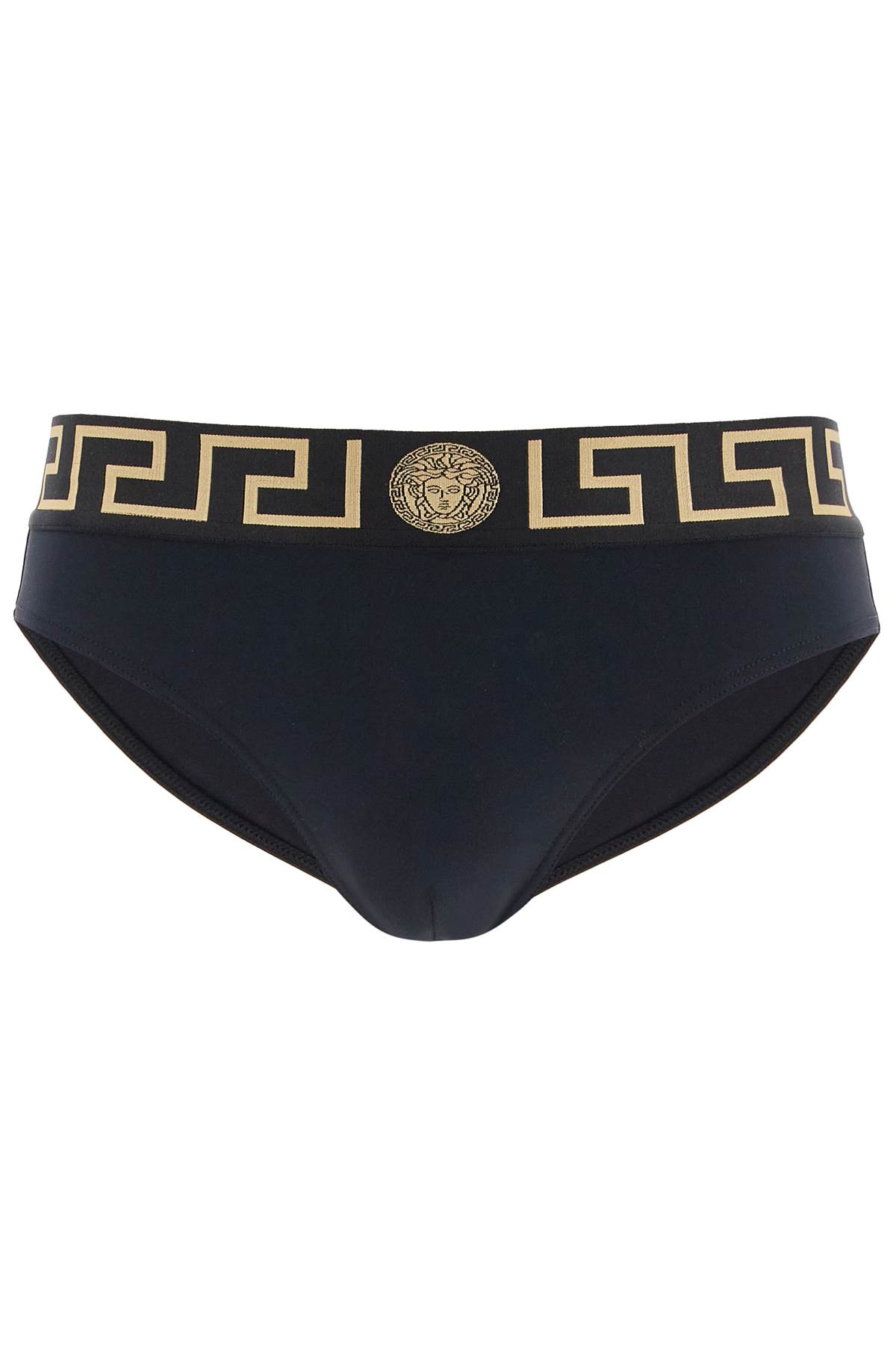 Shop Versace Sea Border Greek Edge Swim In Black Gold Greek Key (black)