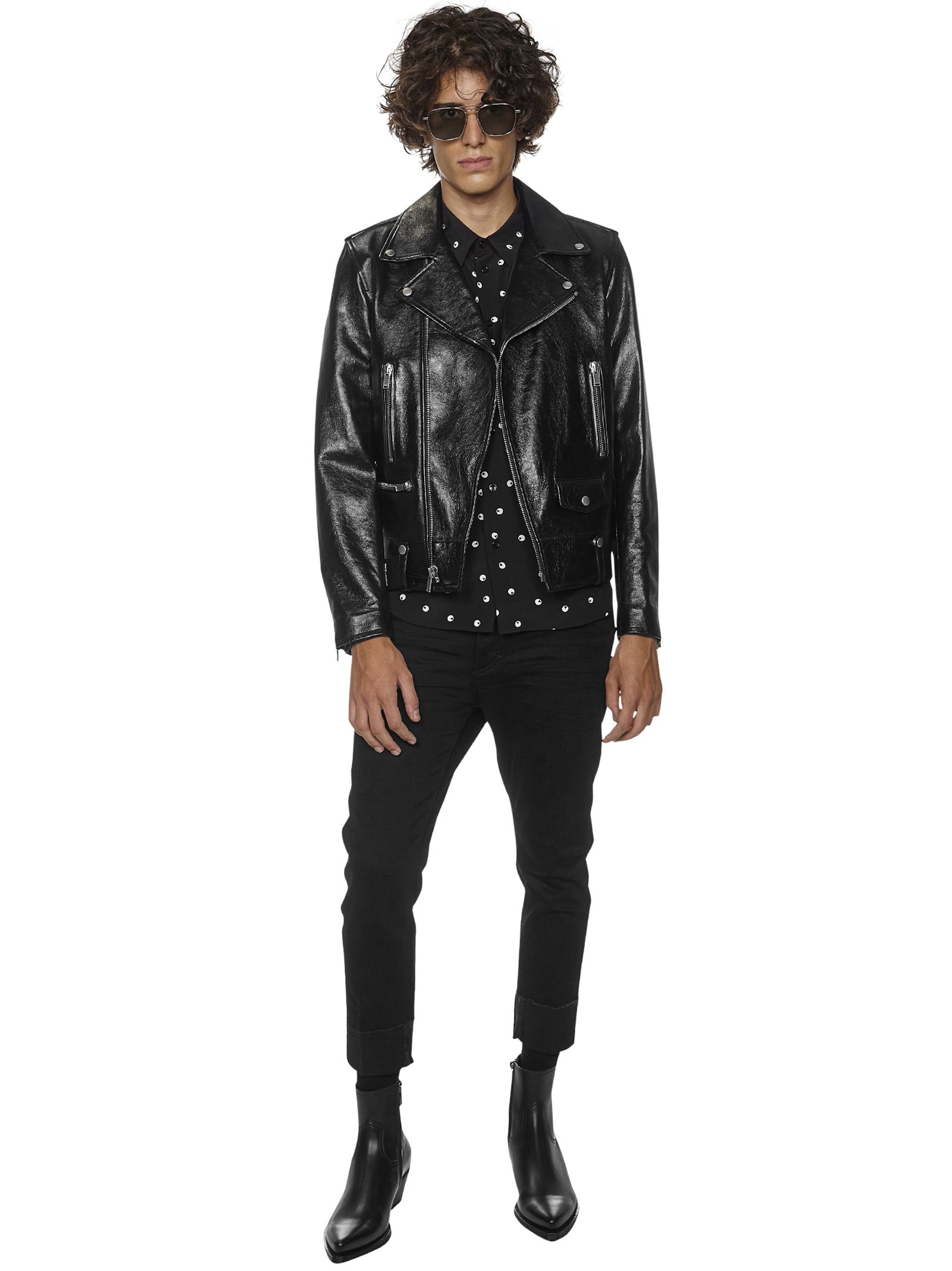 Shop Saint Laurent Black Leather Motorcycle Jacket