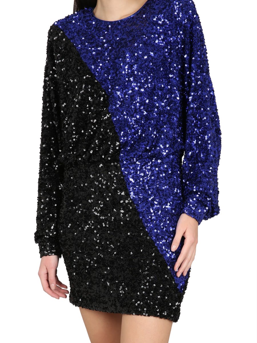 Rotate Birger Christensen Rotate Color Block Sequined Mini Dress With Long Sleeves In Multicolour
