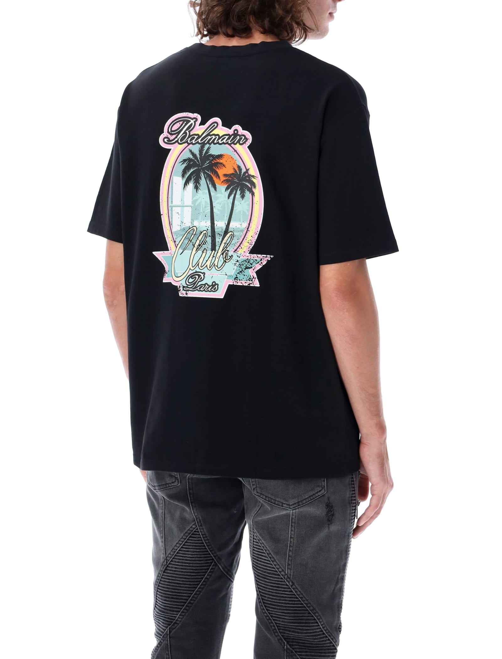 Shop Balmain Palm Print T-shirt In Nero