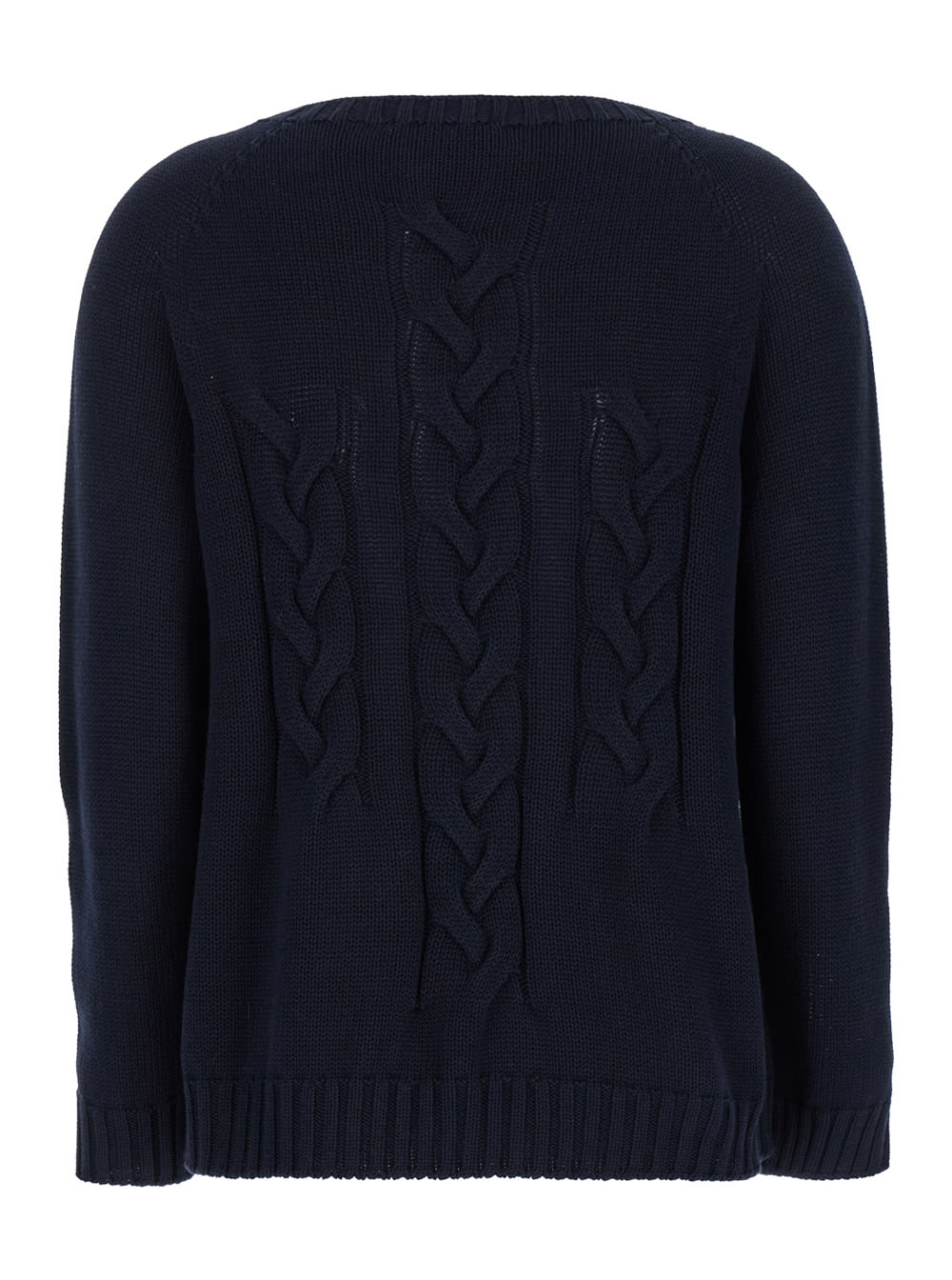 S Max Mara Harald Blue Cable-knit Sweater With U Neckline In Cotton Woman In Blu