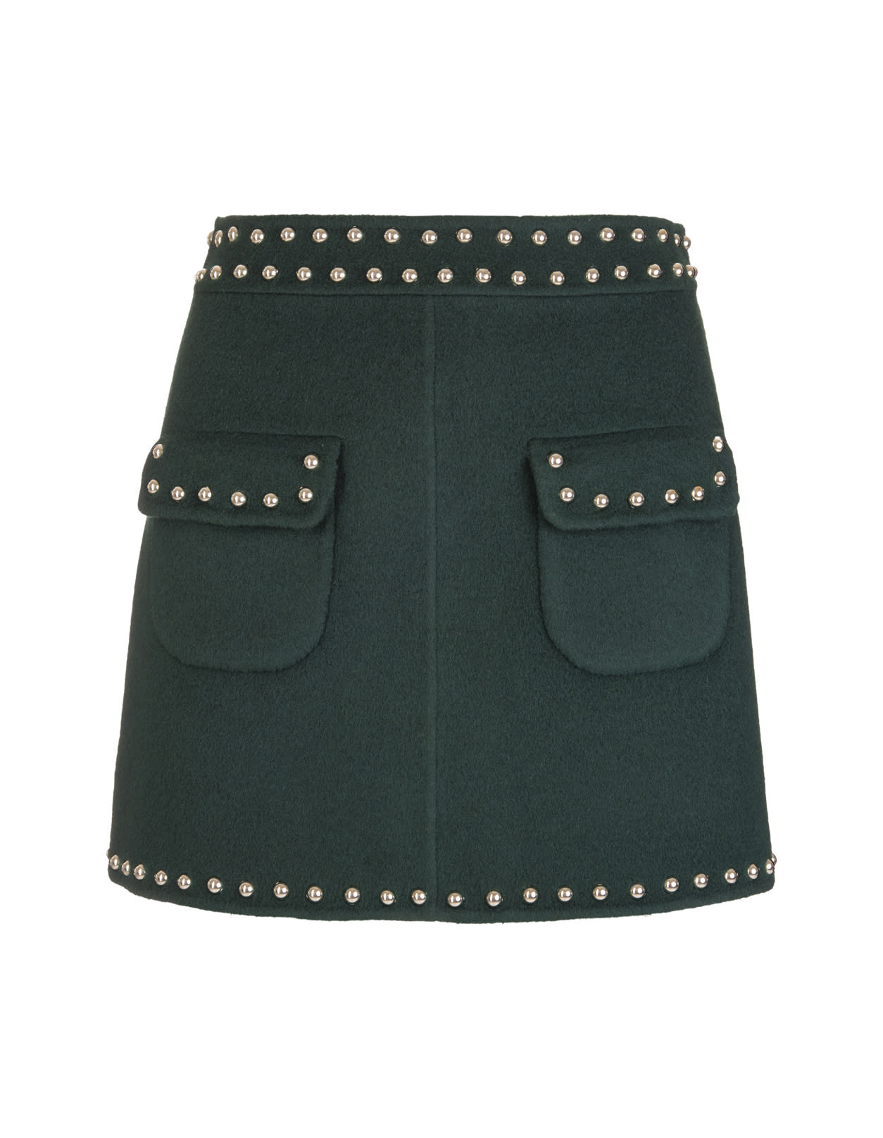 Parosh Dark Green Leak Mini Skirt With Studs