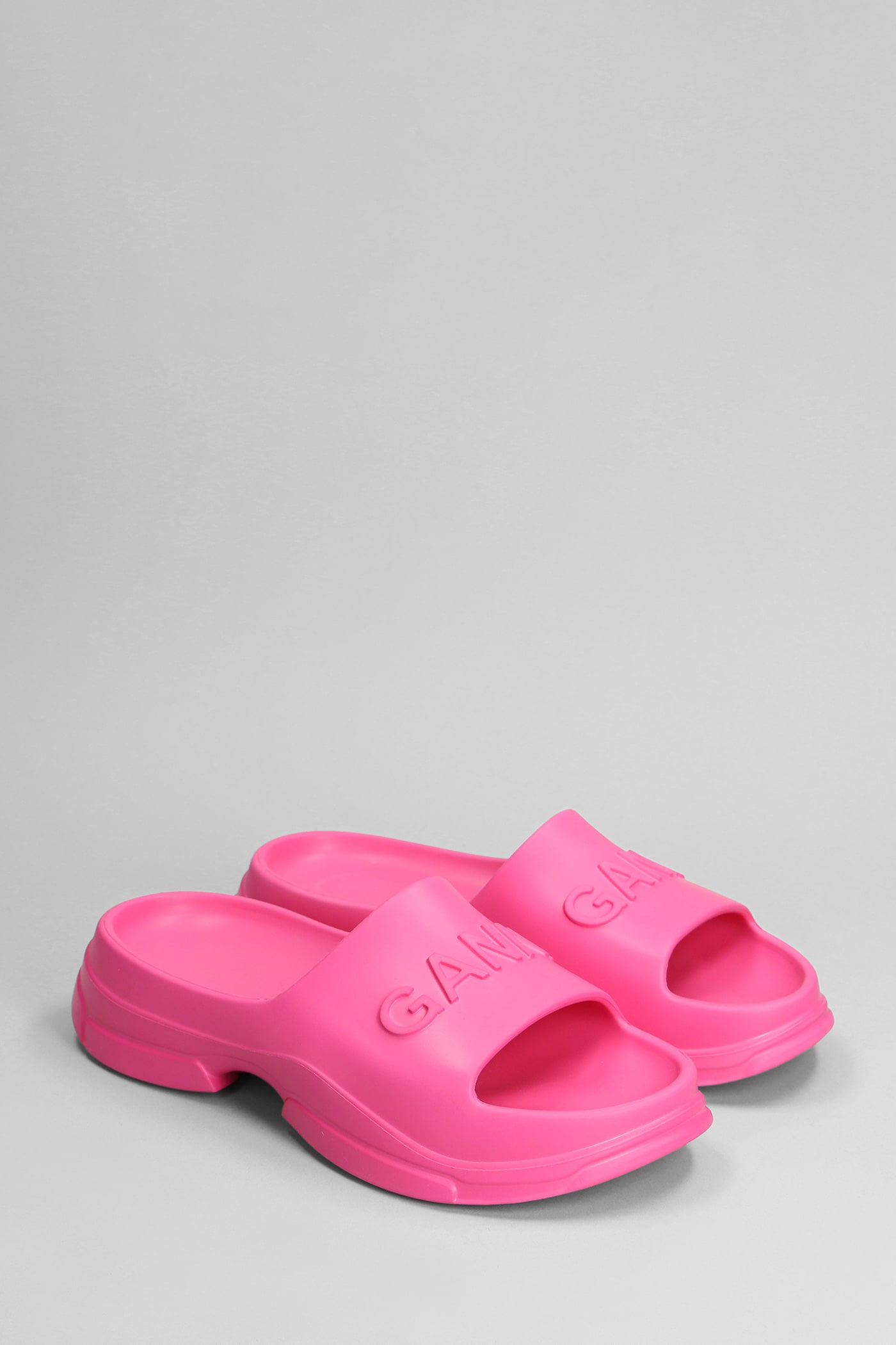 Shop Ganni Flats In Rose-pink Rubber/plasic