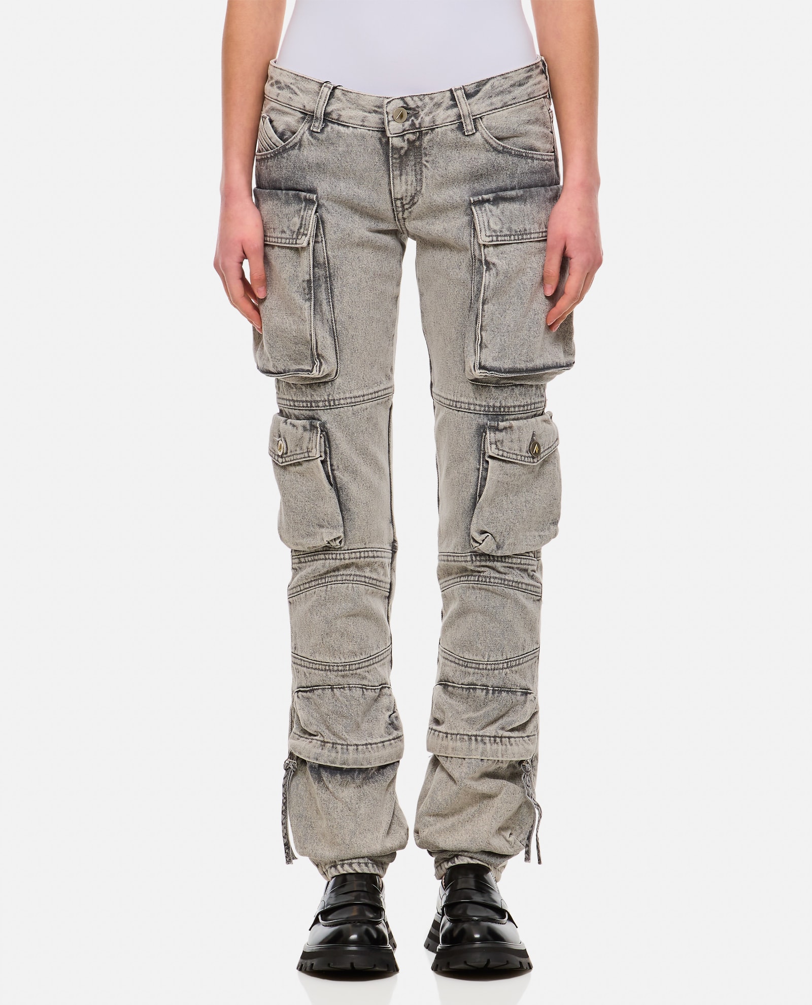 Shop Attico Essie Denim Cargo Pants In Grey