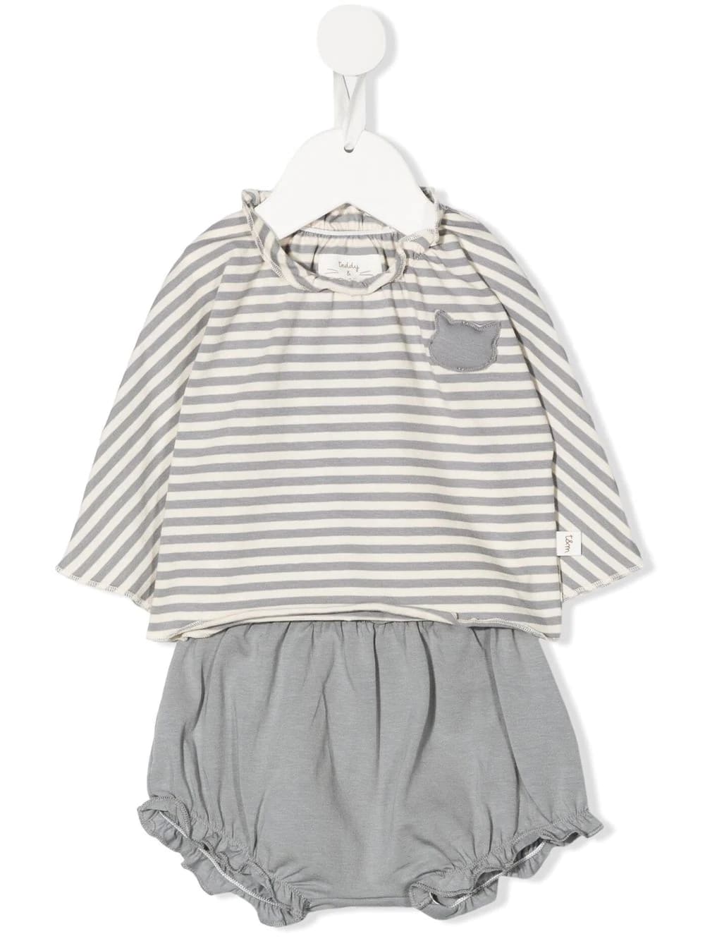 Teddy & Minou Grey And White Striped Two-piece Baby Suit