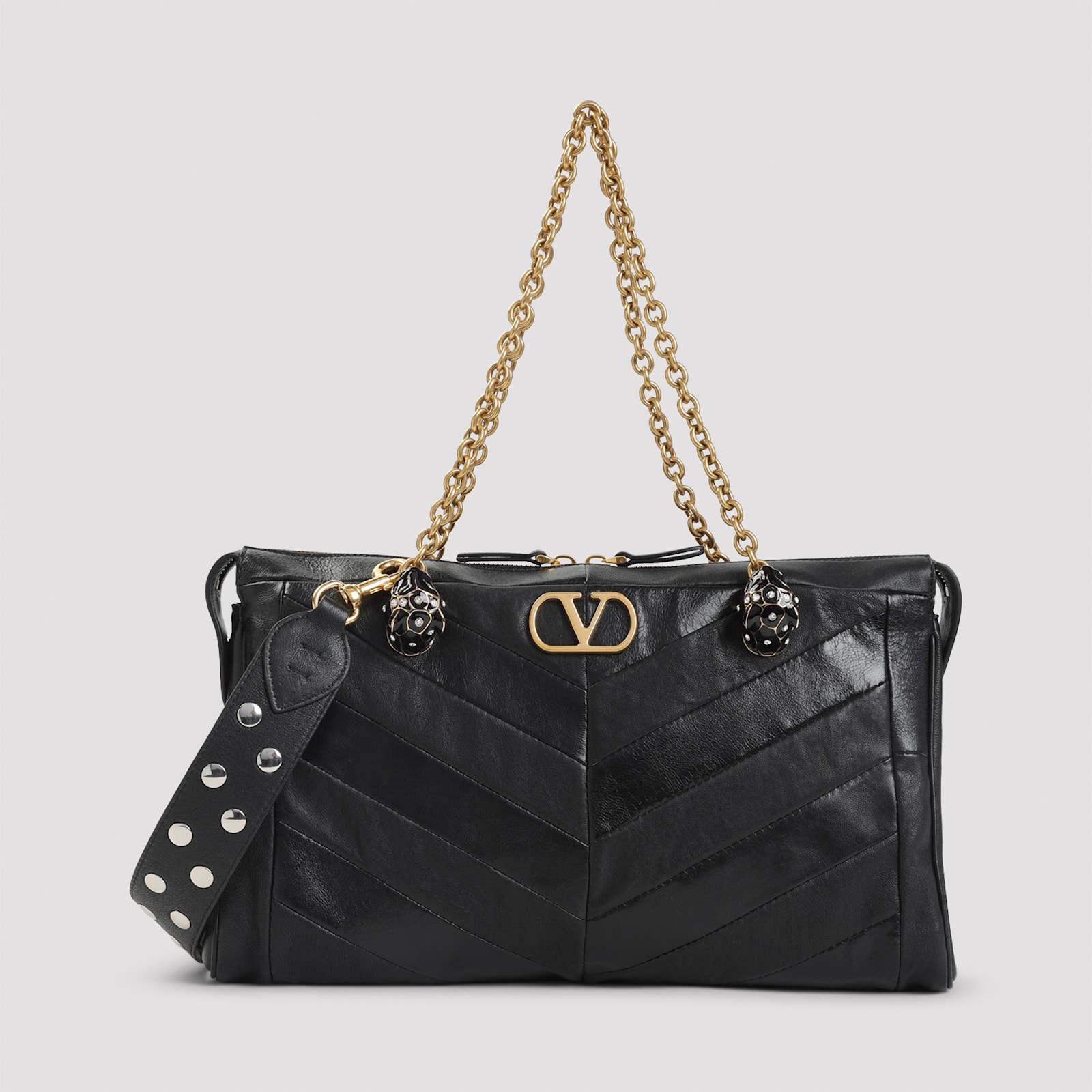 Valentino Panthea Leather Tote Bag In Black