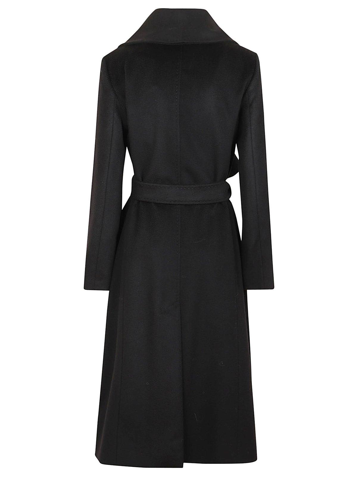 Shop Max Mara Belted Long-sleeved Coat In Nero