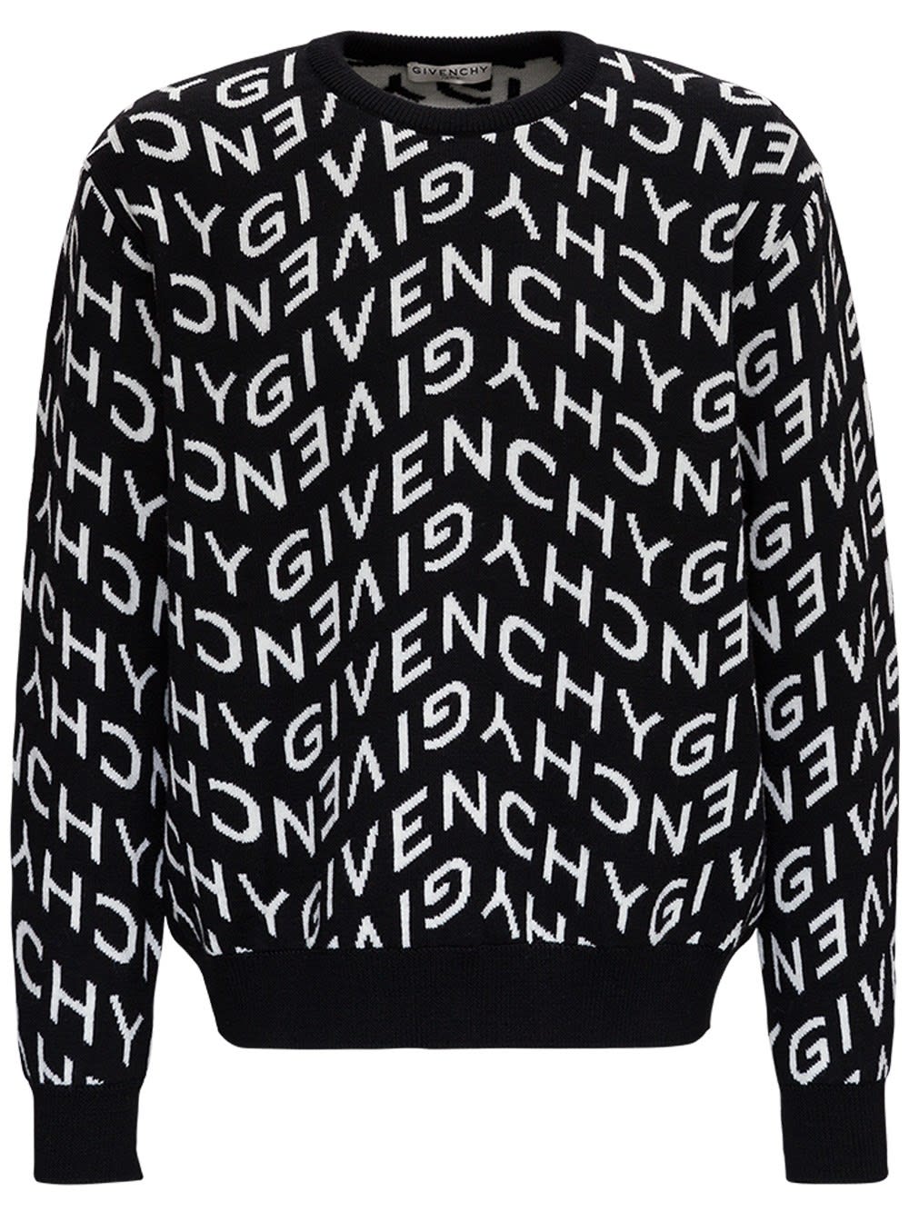 Givenchy Wool Sweater With Allover Refracted Logo Jacquard