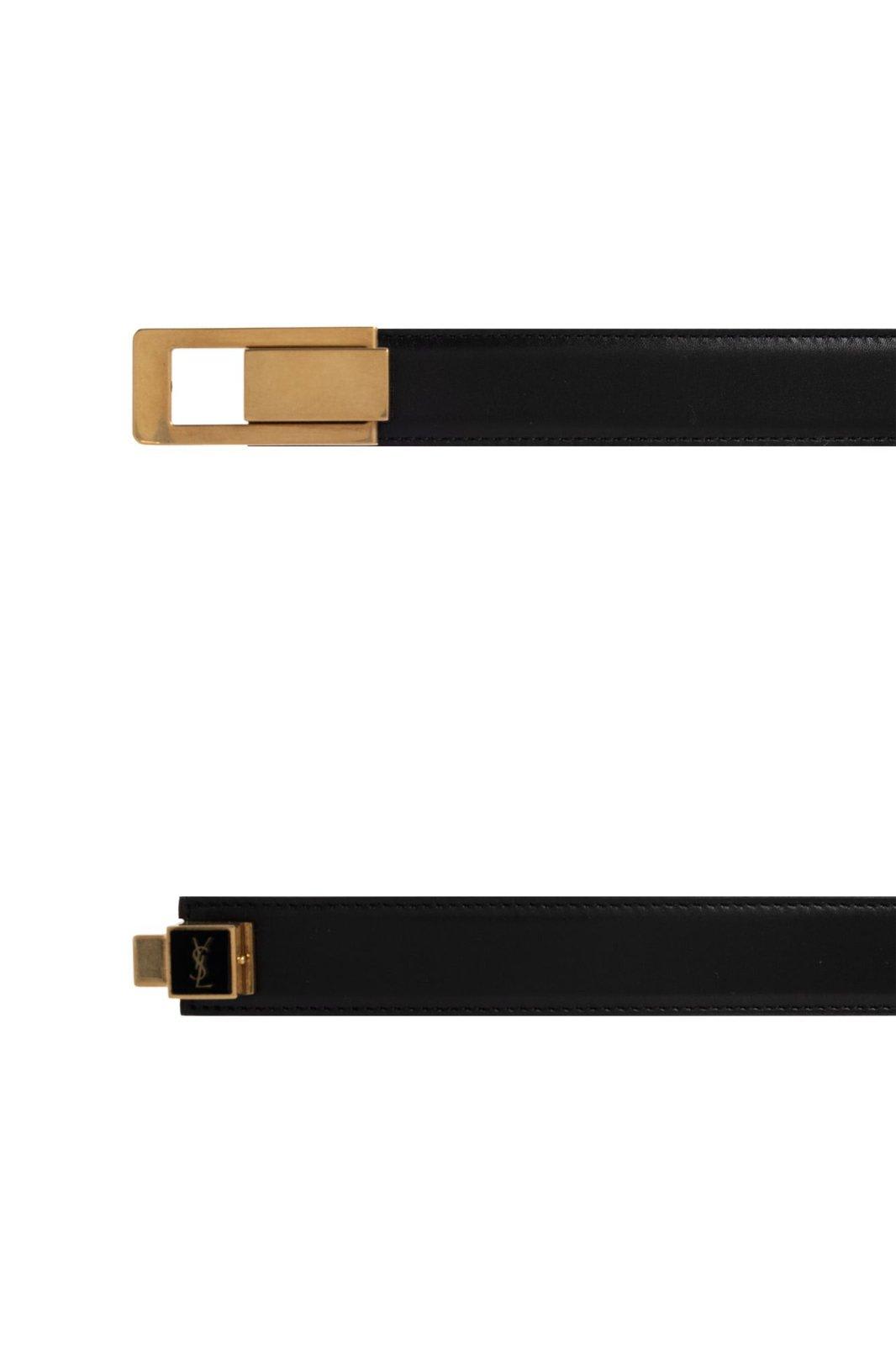 Shop Saint Laurent Charnier Buckle Belt In Black