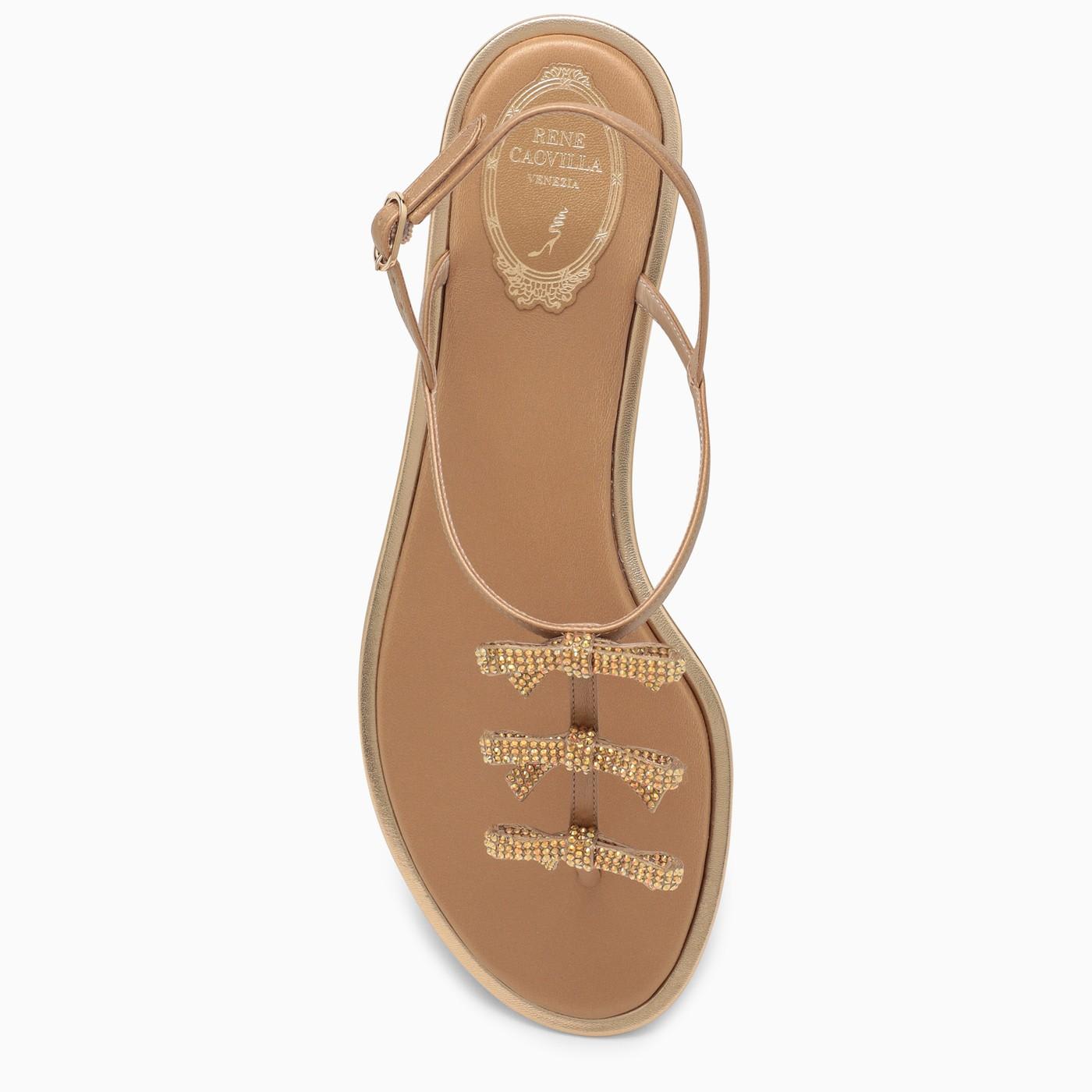 Shop René Caovilla Golden Leather Sandal With Bows