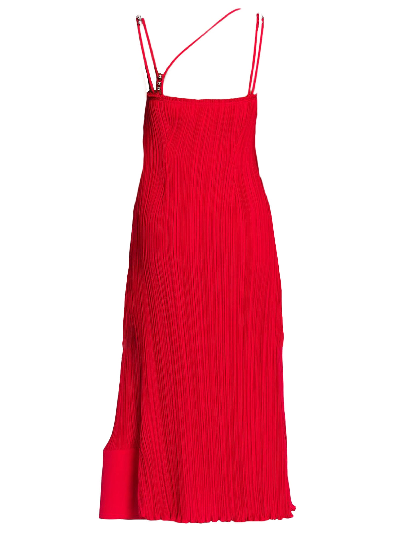 Shop Lanvin Long Pleated Strapped Dress In Red