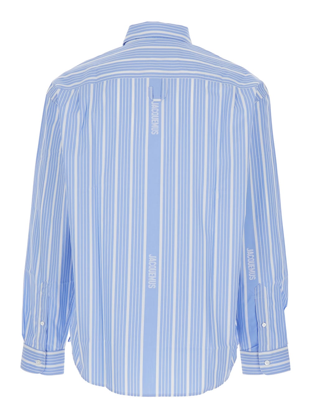 Jacquemus Simon Light Blue Shirt With All-over Stripe Motif And Logo Lettering In Cotton Man In Blue