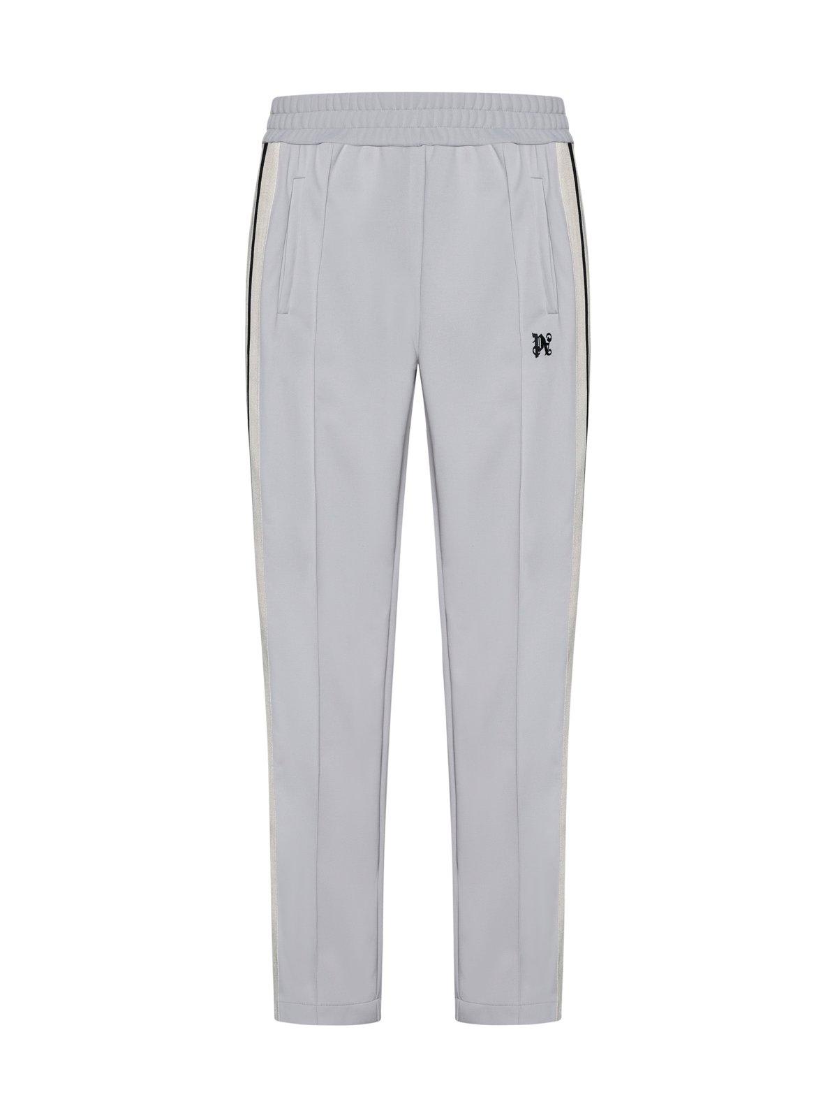 Shop Palm Angels Logo Embroidered Side Stripe Detailed Pants In Grey