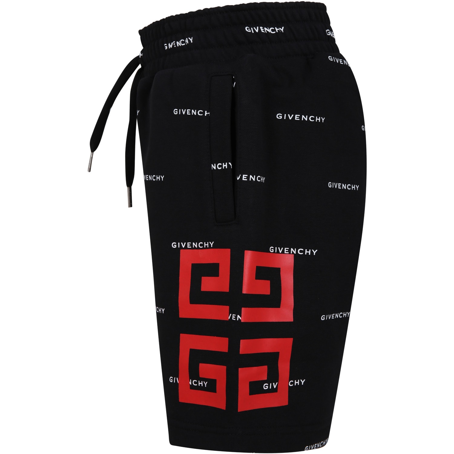 Shop Givenchy Black Shorts For Boy With All-over Logo In Nero