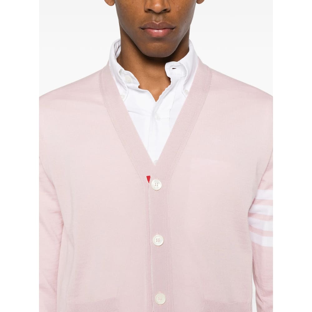 Thom Browne V-neck Fine-knit Cardigan In Pink