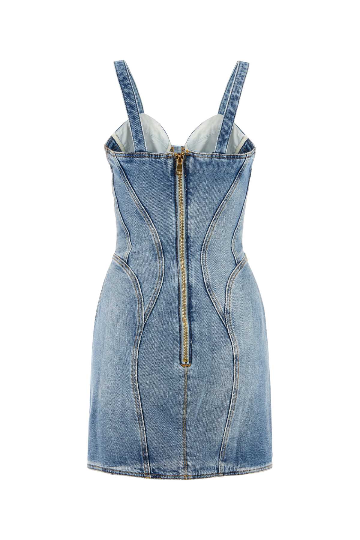 Shop Balmain Denim Mini Dress In Bleujeanclair